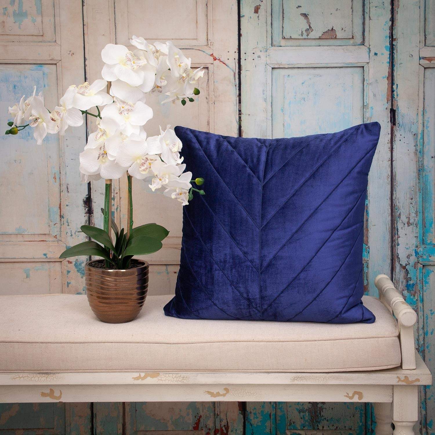 Quilted Velvet Arrows Blue Decorative Throw Pillow - Image 6