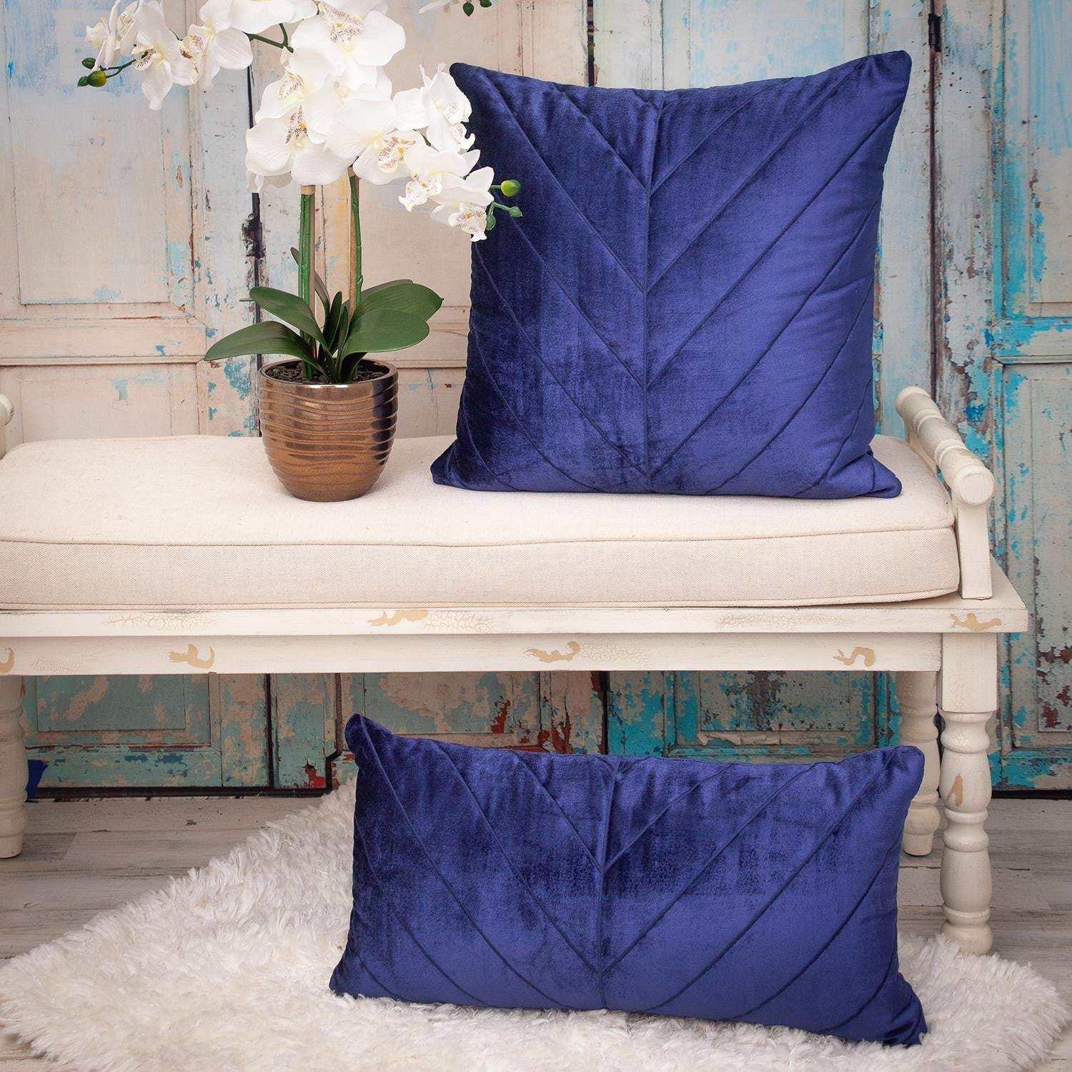 Quilted Velvet Arrows Blue Decorative Throw Pillow - Image 7