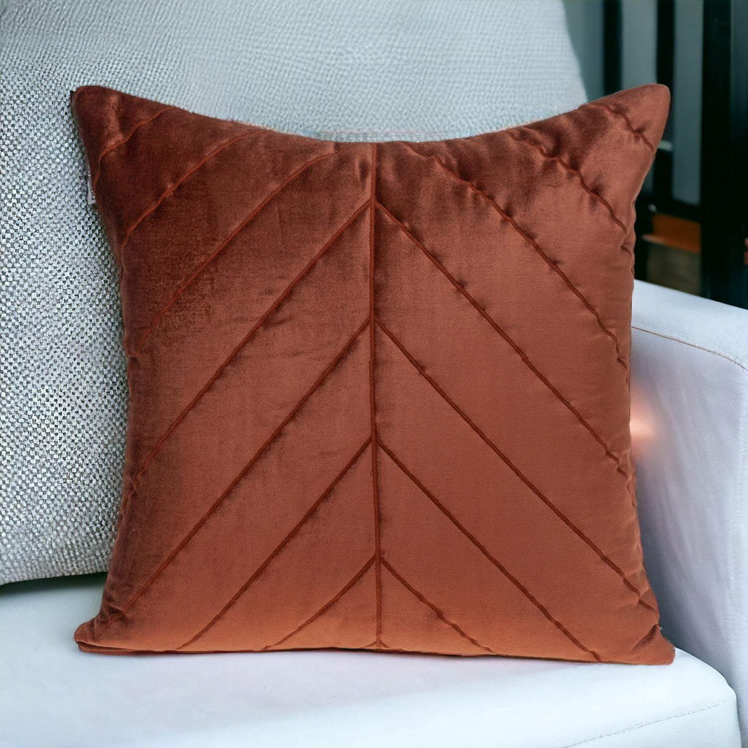 Quilted Velvet Arrows Burnt Orange Decorative Throw Pillow - Image 2