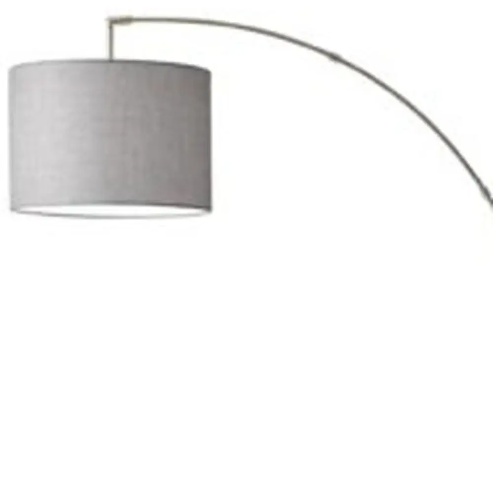Reading Nook Floor Lamp Brushed Steel Arc Arm Adjustable Grey Fabric Shade - Image 2