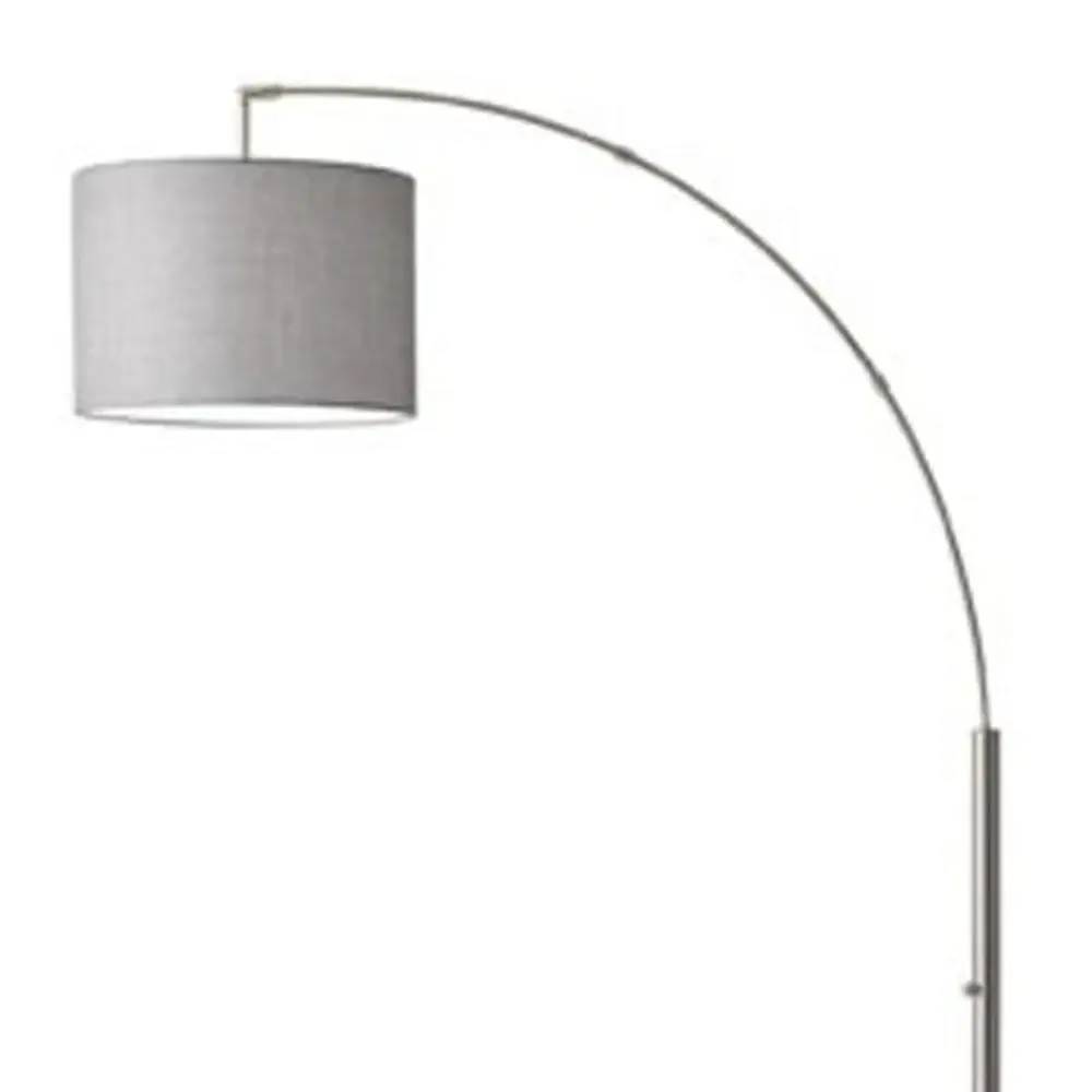 Reading Nook Floor Lamp Brushed Steel Arc Arm Adjustable Grey Fabric Shade - Image 3