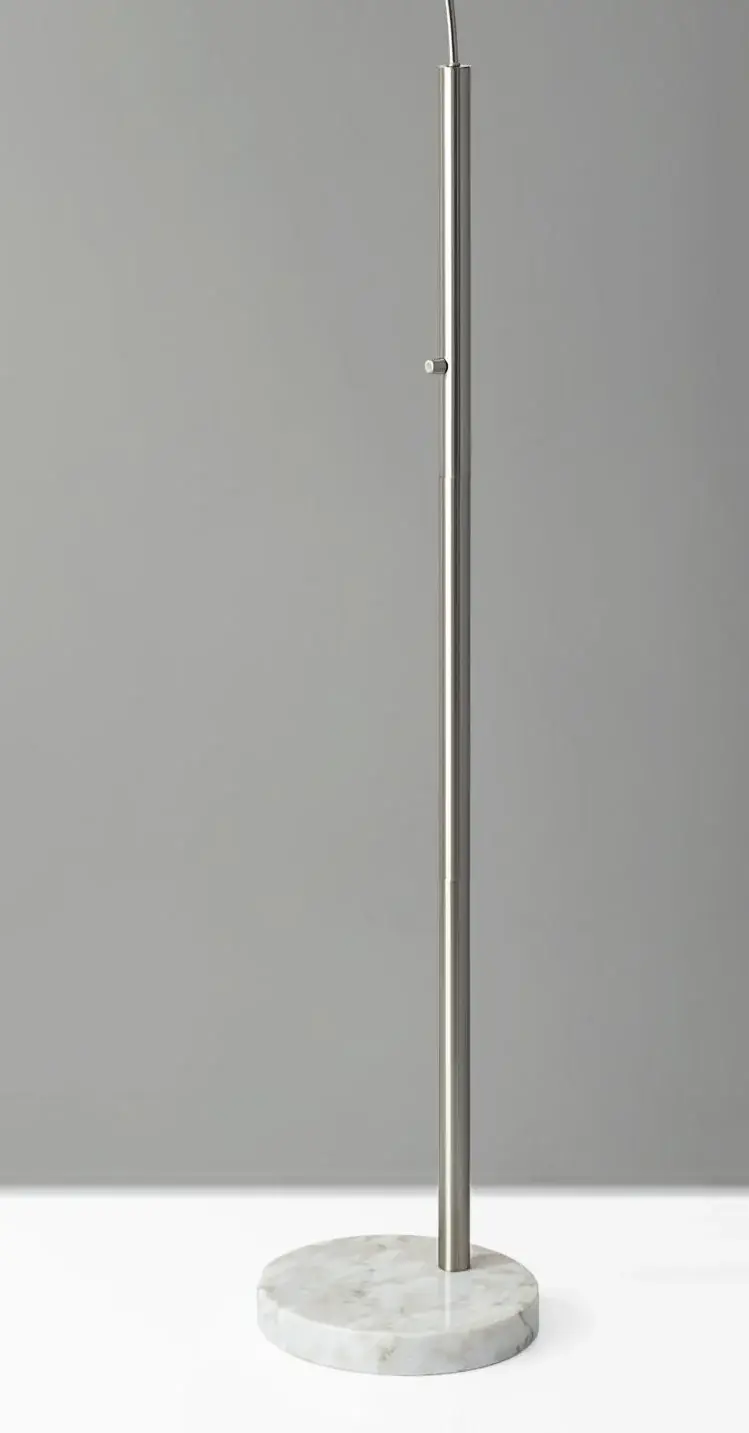 Reading Nook Floor Lamp Brushed Steel Arc Arm Adjustable Grey Fabric Shade - Image 6
