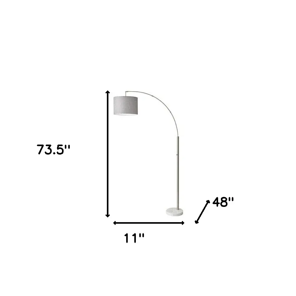 Reading Nook Floor Lamp Brushed Steel Arc Arm Adjustable Grey Fabric Shade - Image 8