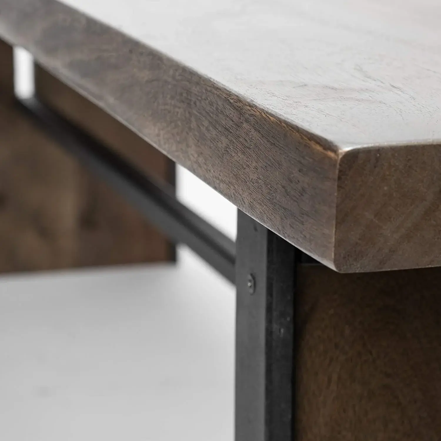 Rectangular Indian Mango Woodbrown Tone Finish W Metal Cladding On The Base Dining Bench - Image 6