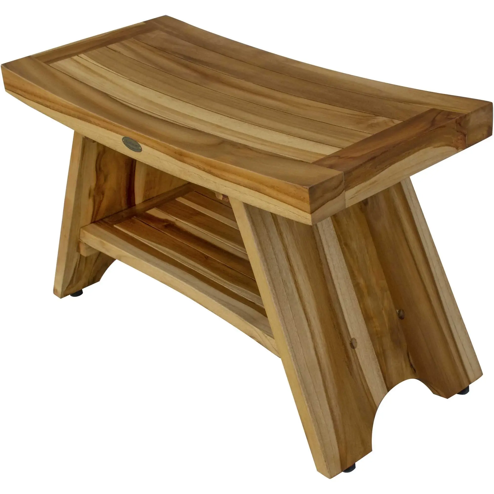 Rectangular Teak Shower Stool Or Bench With Shelf In Natural Finish - Image 3