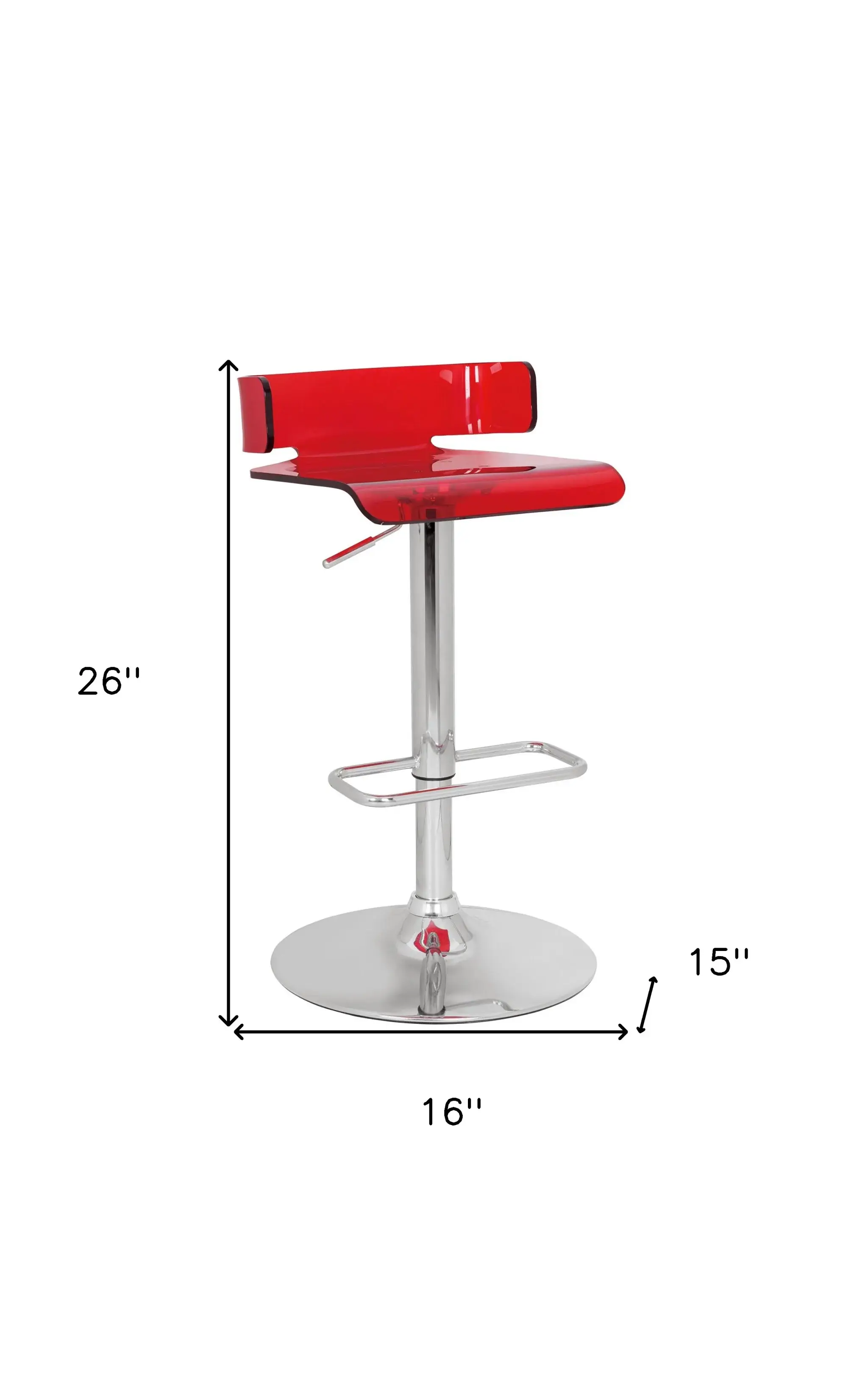Red And Silver Acrylic And Metal Low Back Adjustable Height Bar Chair - Image 3