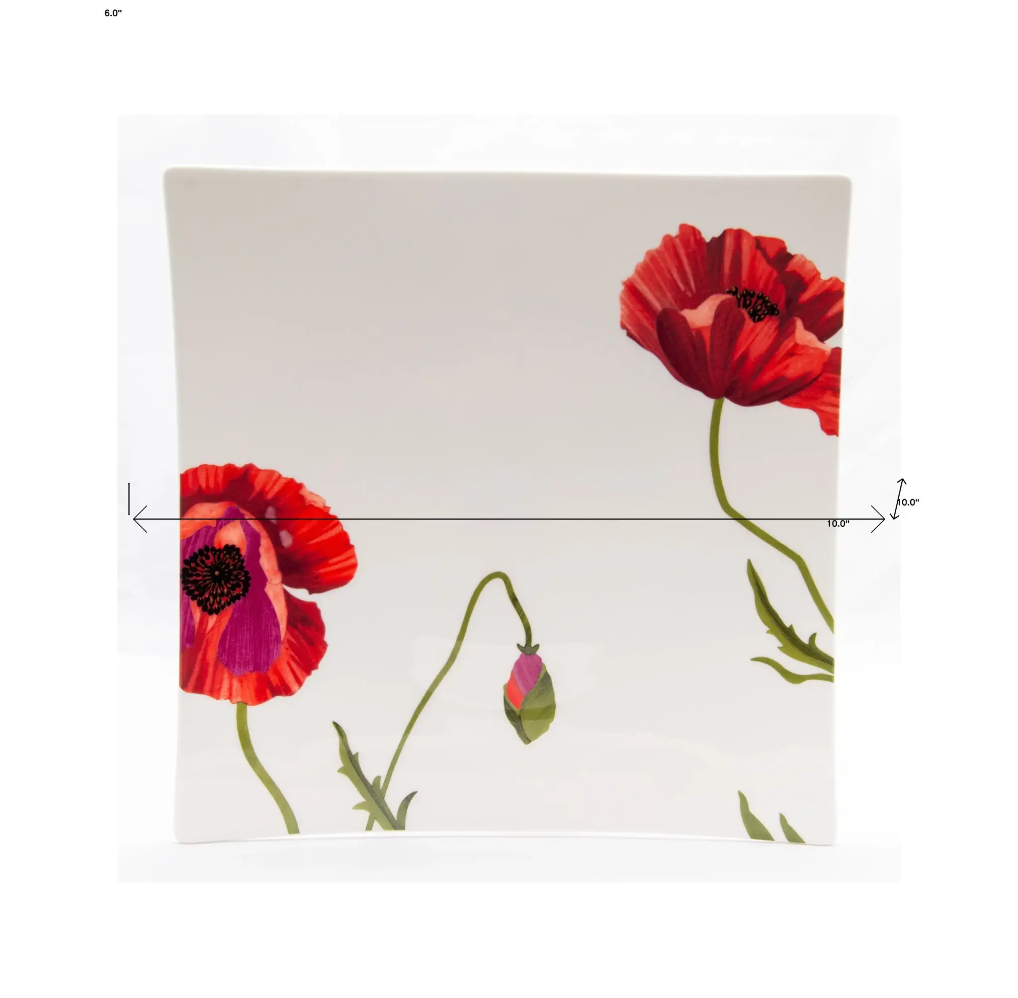 Red and White Six Piece Square Floral Bone China Service For Six Dinner Plate Set - Image 8