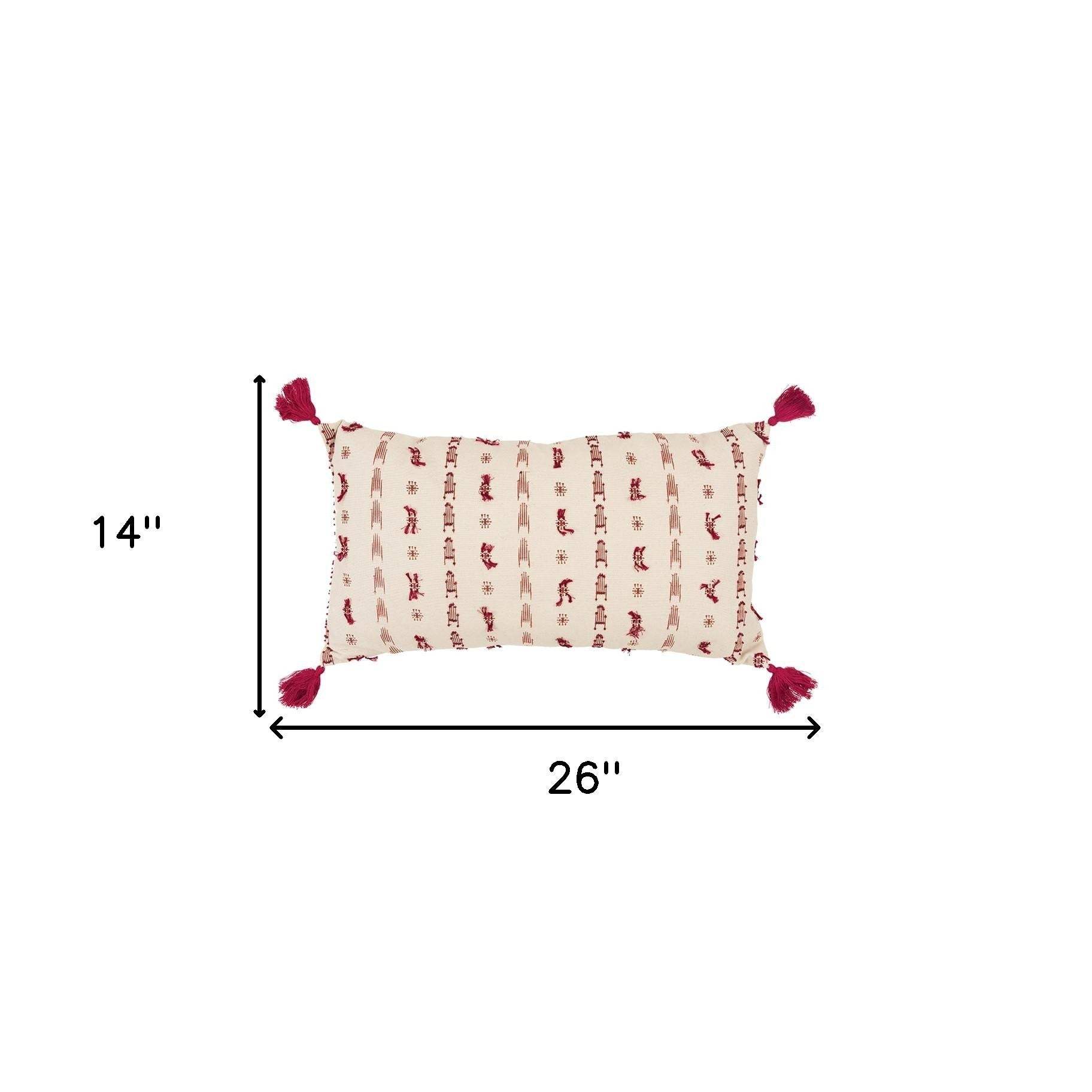 Red Beige Tribal Inspired Tasseled Lumbar Pillow - Image 7