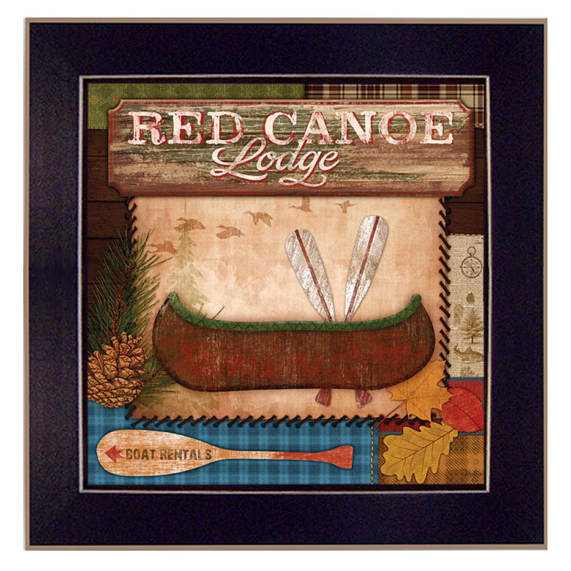 Red Canoe Lodge 1 Black Framed Print Wall Art - Image 2