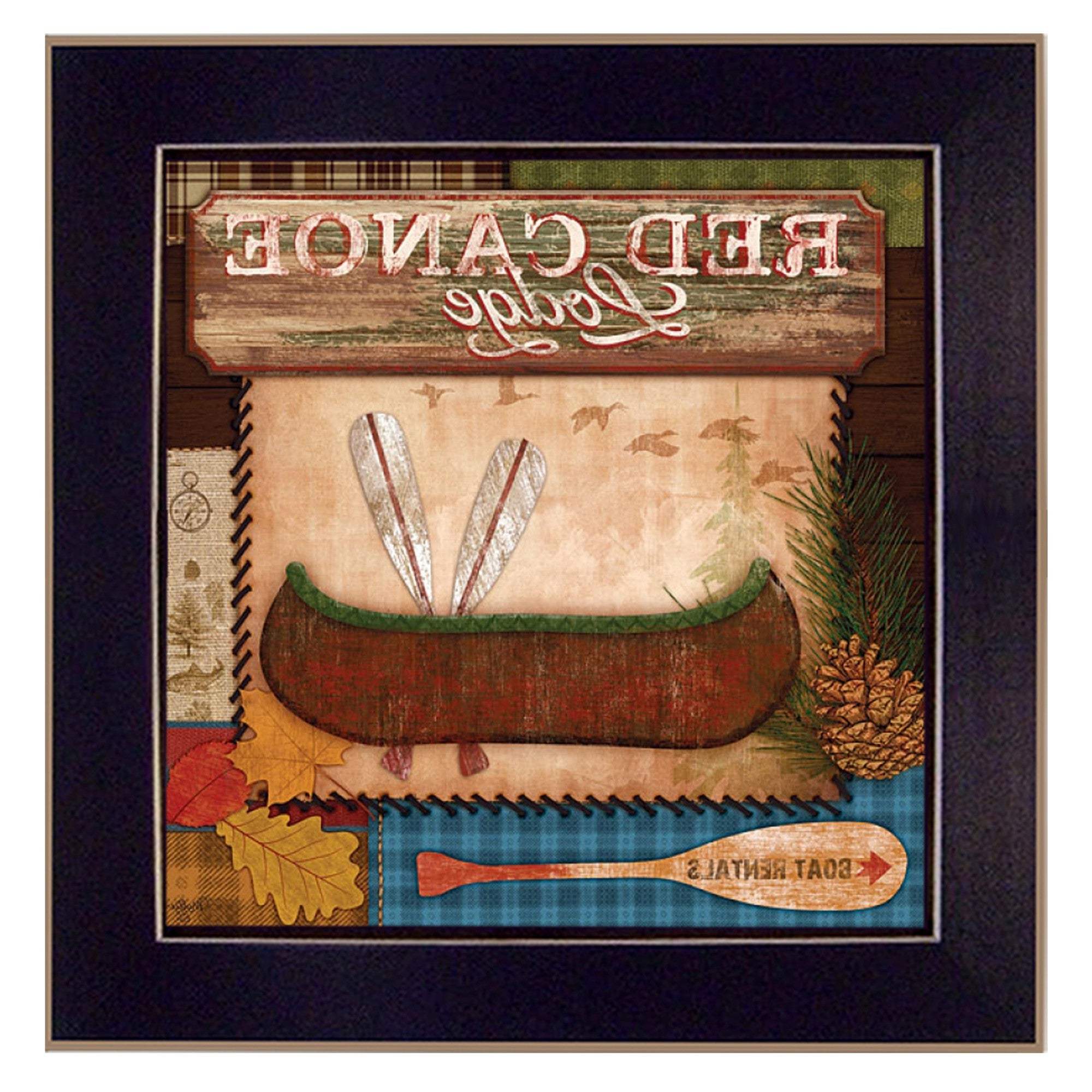 Red Canoe Lodge 1 Black Framed Print Wall Art - Image 3