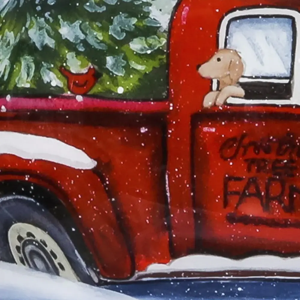 Red Farm Truck with Tree Hand Painted Mouth Blown Glass Ornament - Image 4