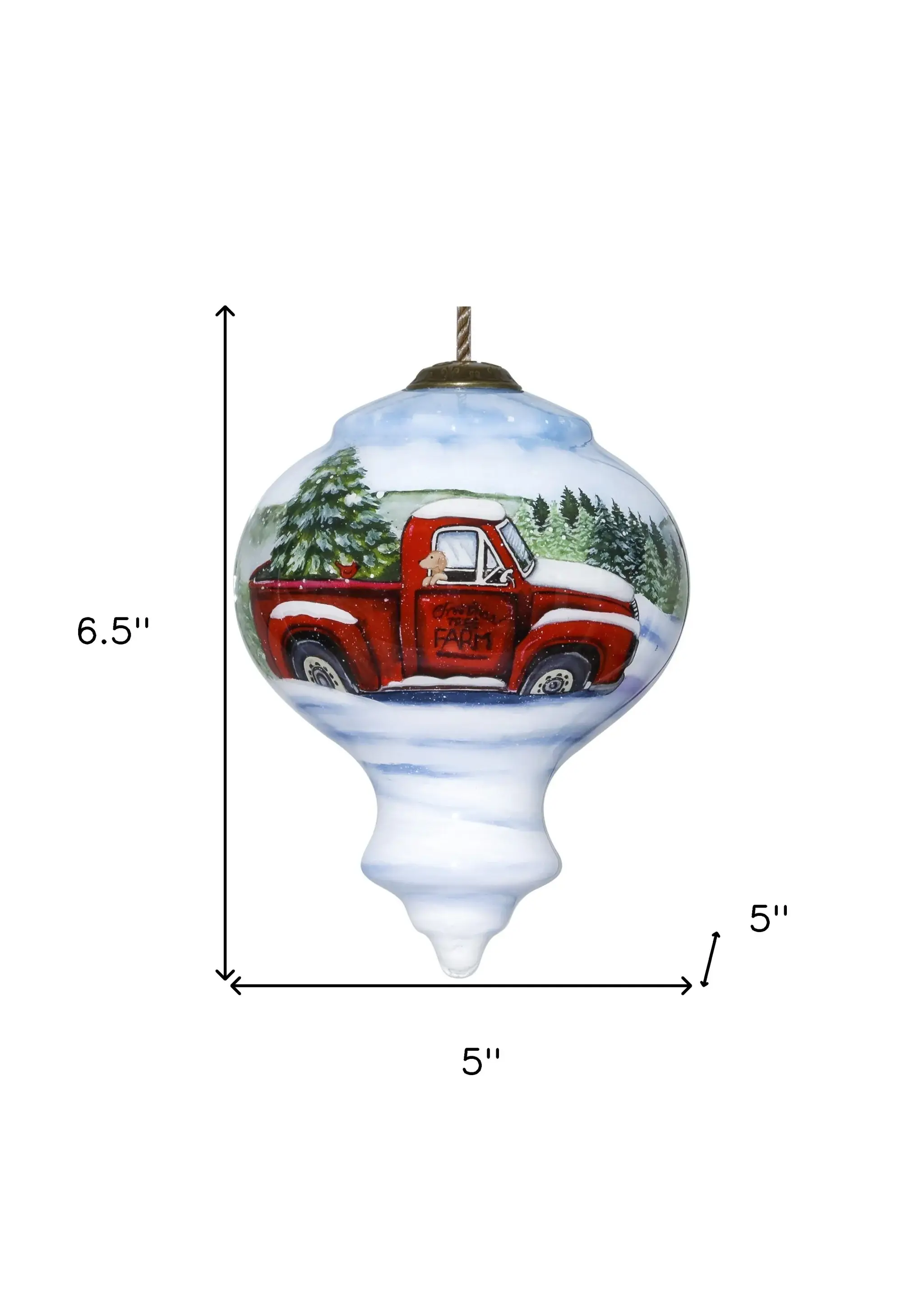 Red Farm Truck with Tree Hand Painted Mouth Blown Glass Ornament - Image 5