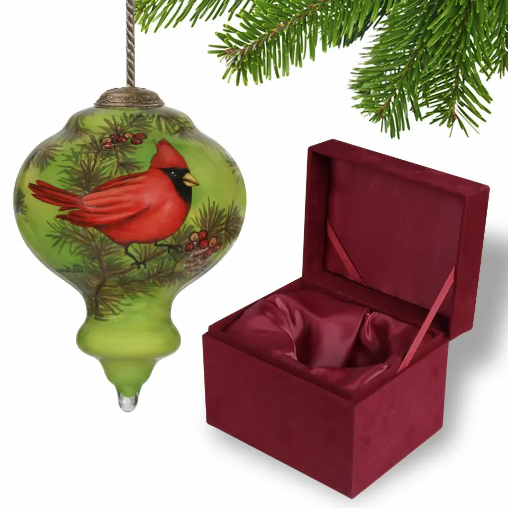 Red Majestic Cardinal Hand Painted Mouth Blown Glass Ornament - Image 2