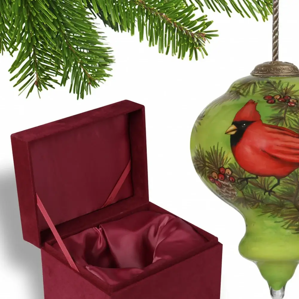 Red Majestic Cardinal Hand Painted Mouth Blown Glass Ornament - Image 3