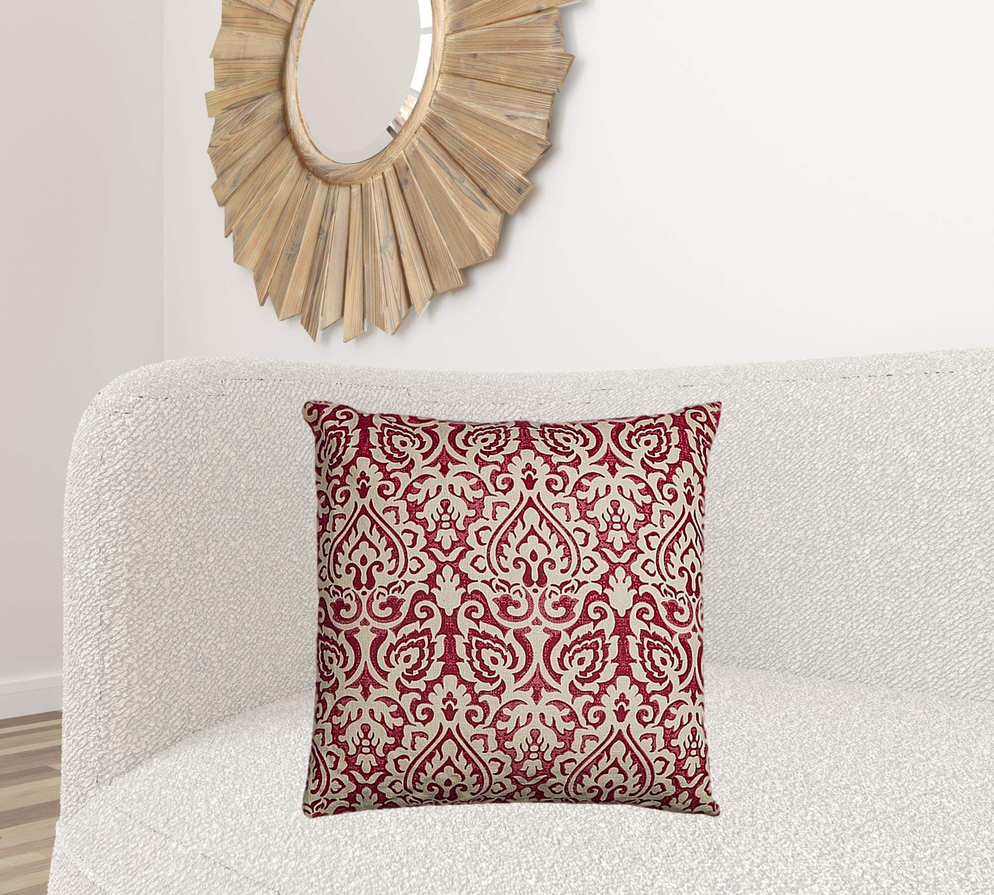 Red Natural Distressed Damask Throw Pillow - Image 2