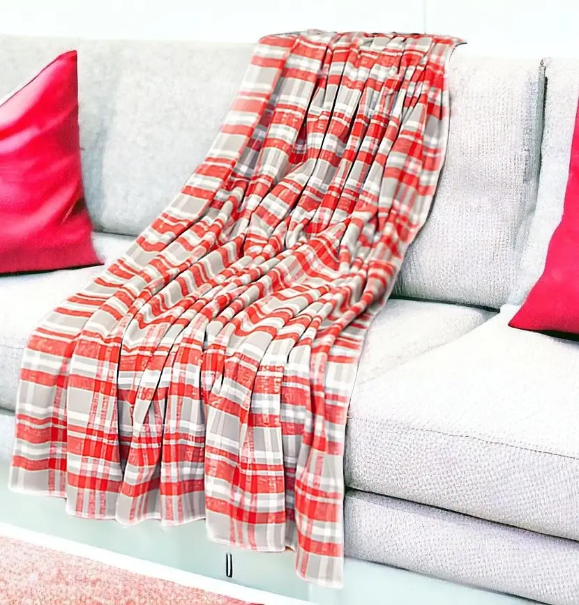 Red Woven Cotton Plaid Throw Blanket - Image 2