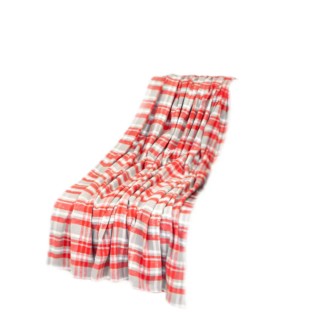 Red Woven Cotton Plaid Throw Blanket - Image 4
