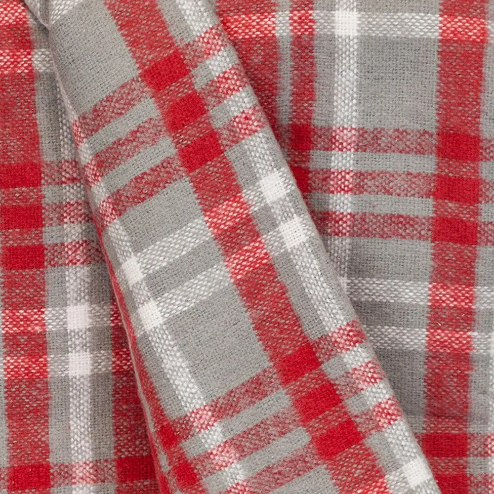 Red Woven Cotton Plaid Throw Blanket - Image 6
