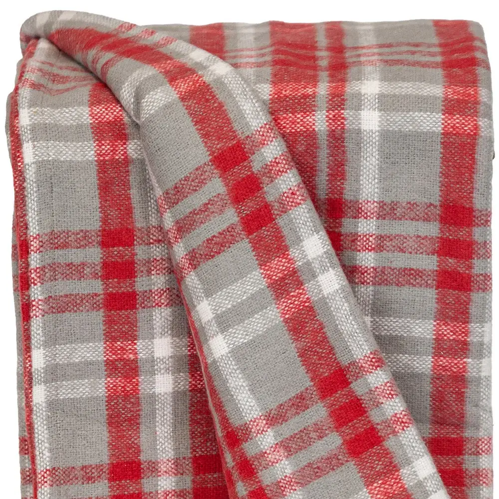 Red Woven Cotton Plaid Throw Blanket - Image 7