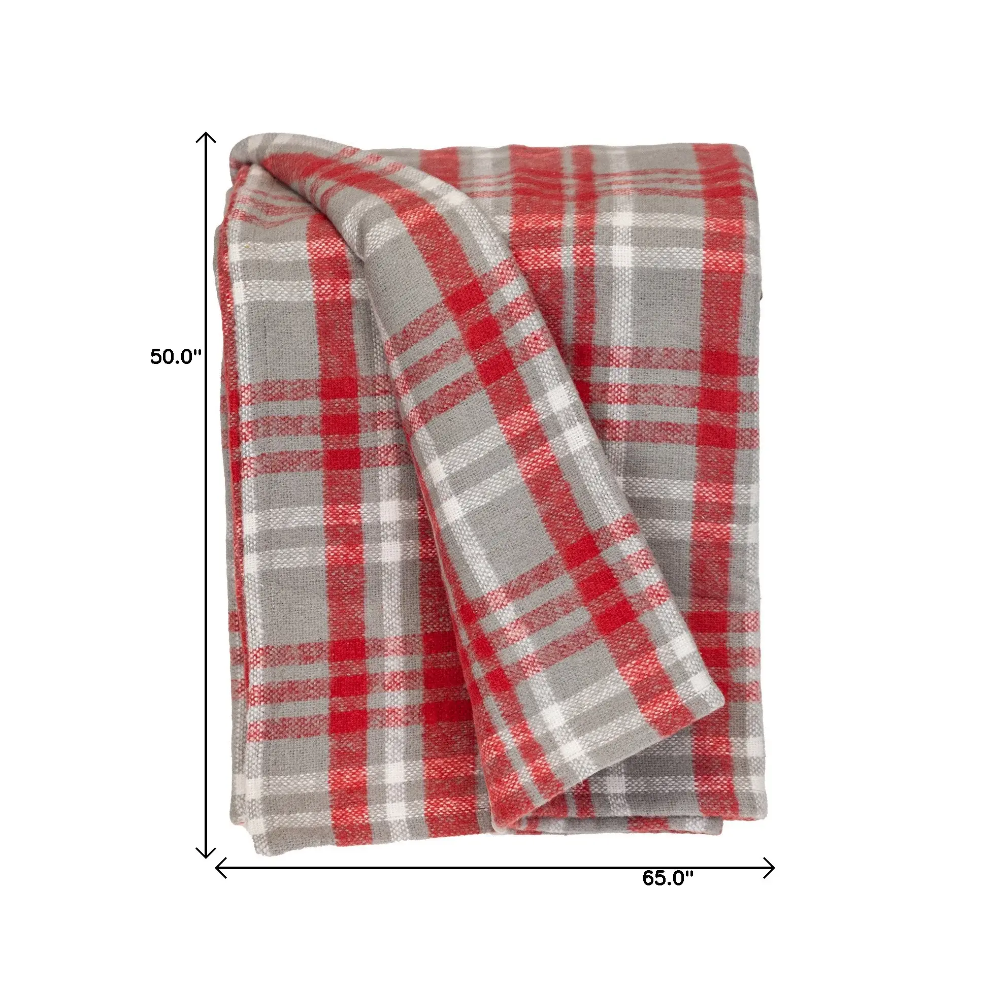 Red Woven Cotton Plaid Throw Blanket - Image 8