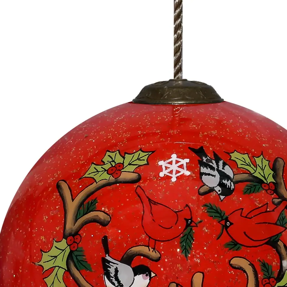 Reindeer with Plaids and Cardinals Hand Painted Mouth Blown Glass Ornament - Image 4
