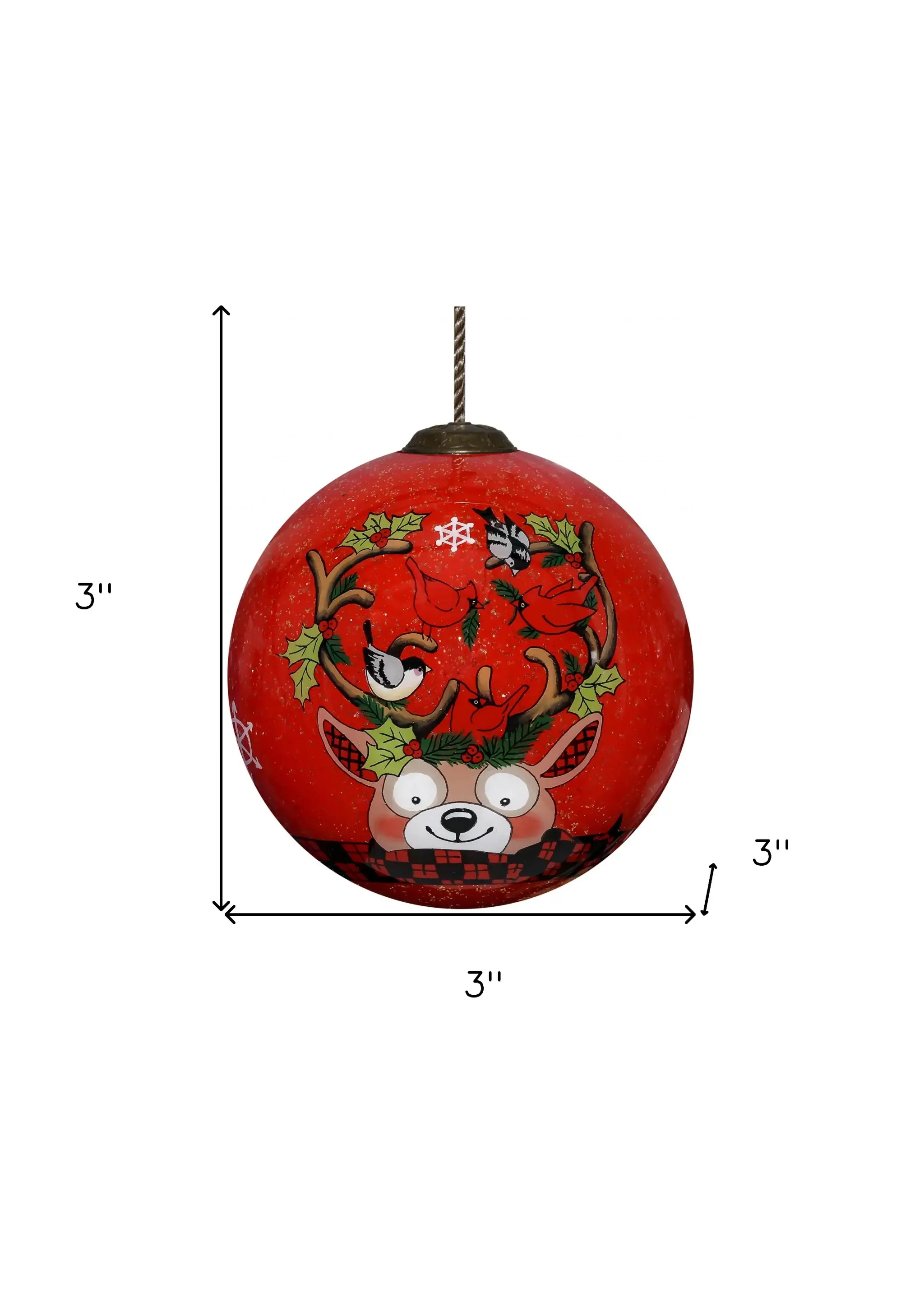 Reindeer with Plaids and Cardinals Hand Painted Mouth Blown Glass Ornament - Image 5