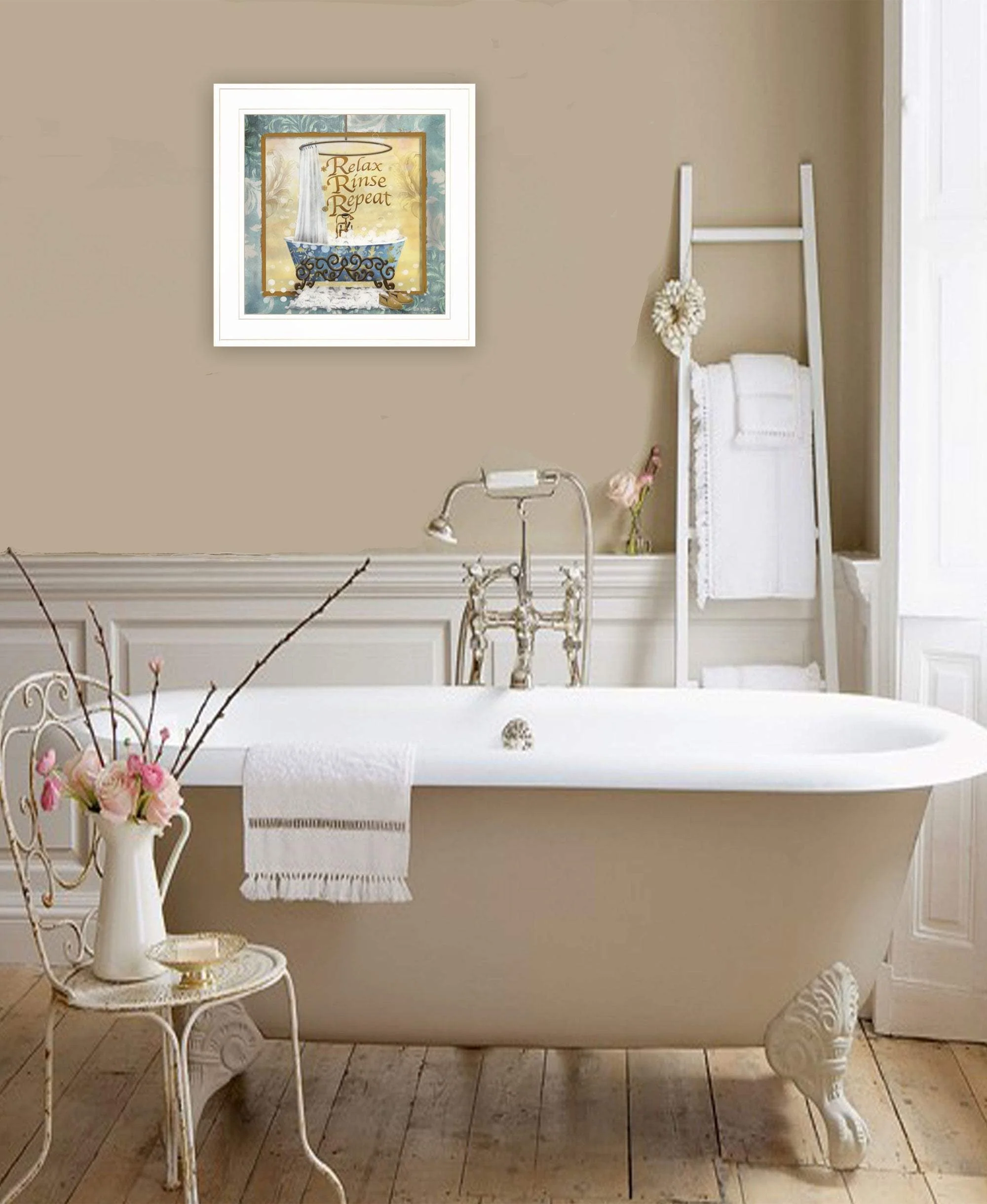 Relax Rinse Repeat 1 White Framed Print Bathroom Wall Art - Image 3