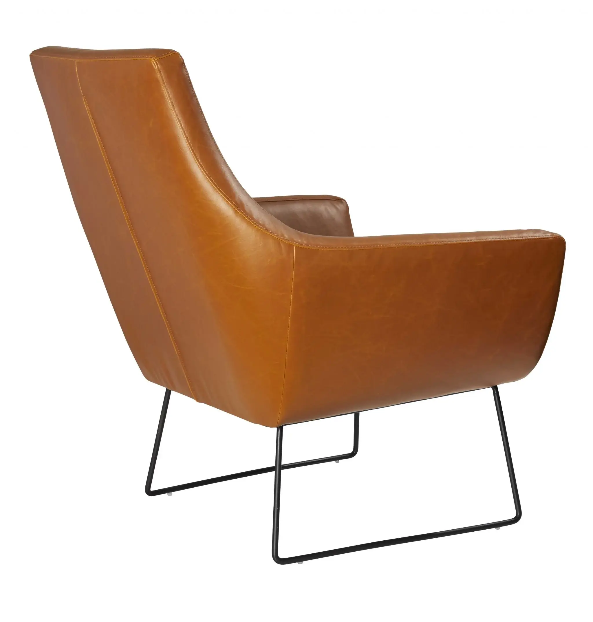 Retro Mod Distressed Camel Faux Leather Arm Chair - Image 2