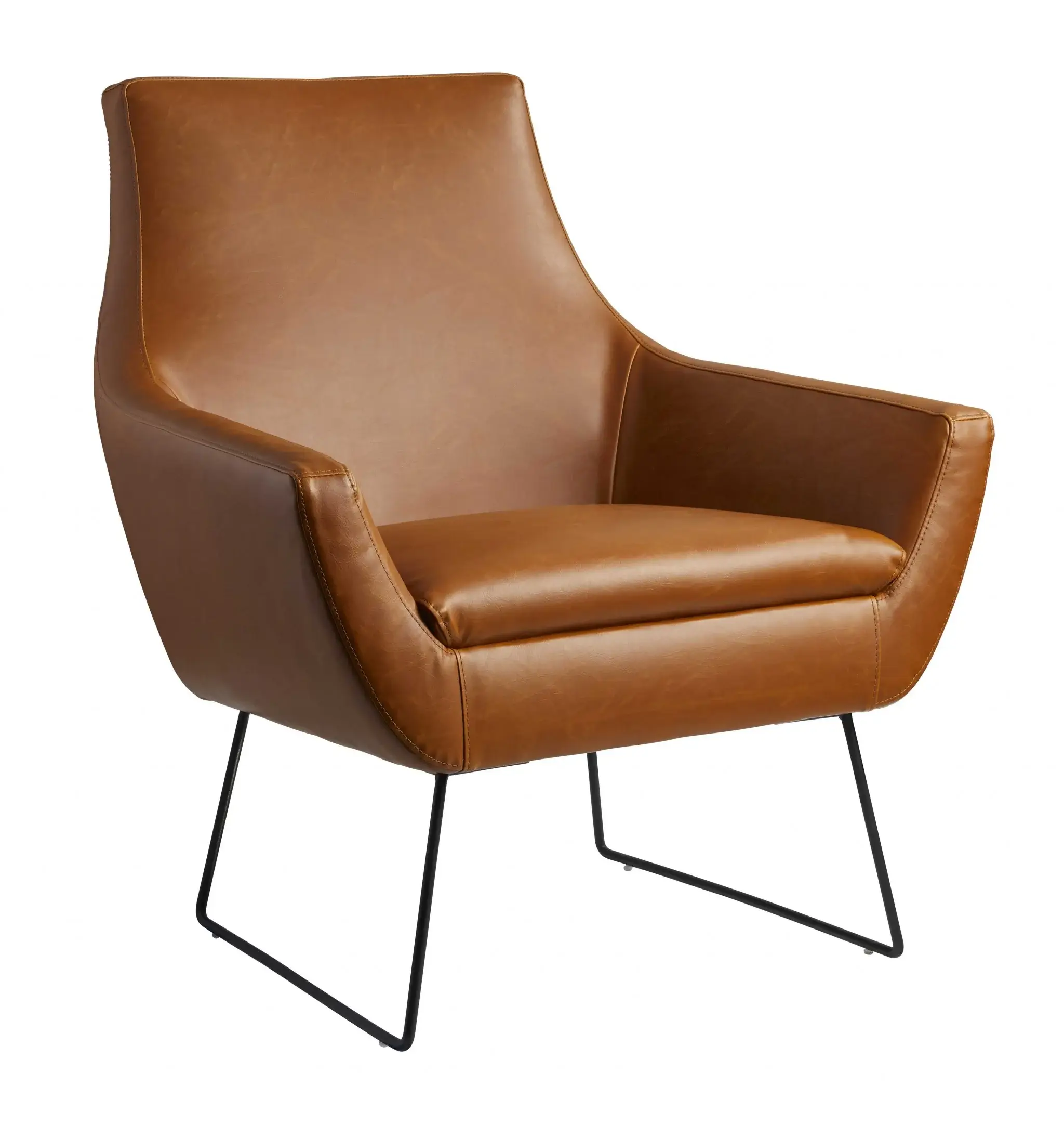 Retro Mod Distressed Camel Faux Leather Arm Chair - Image 3