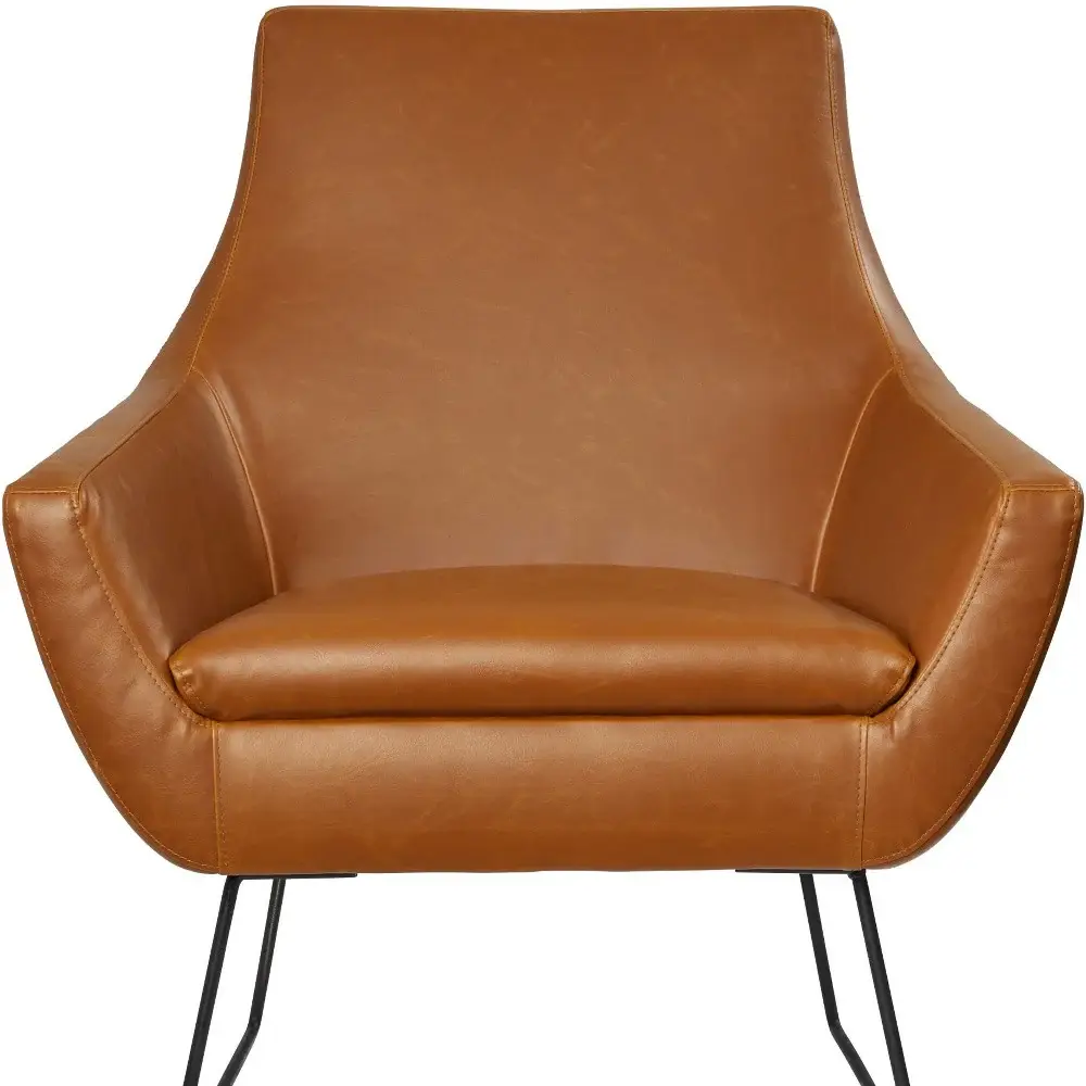 Retro Mod Distressed Camel Faux Leather Arm Chair - Image 4