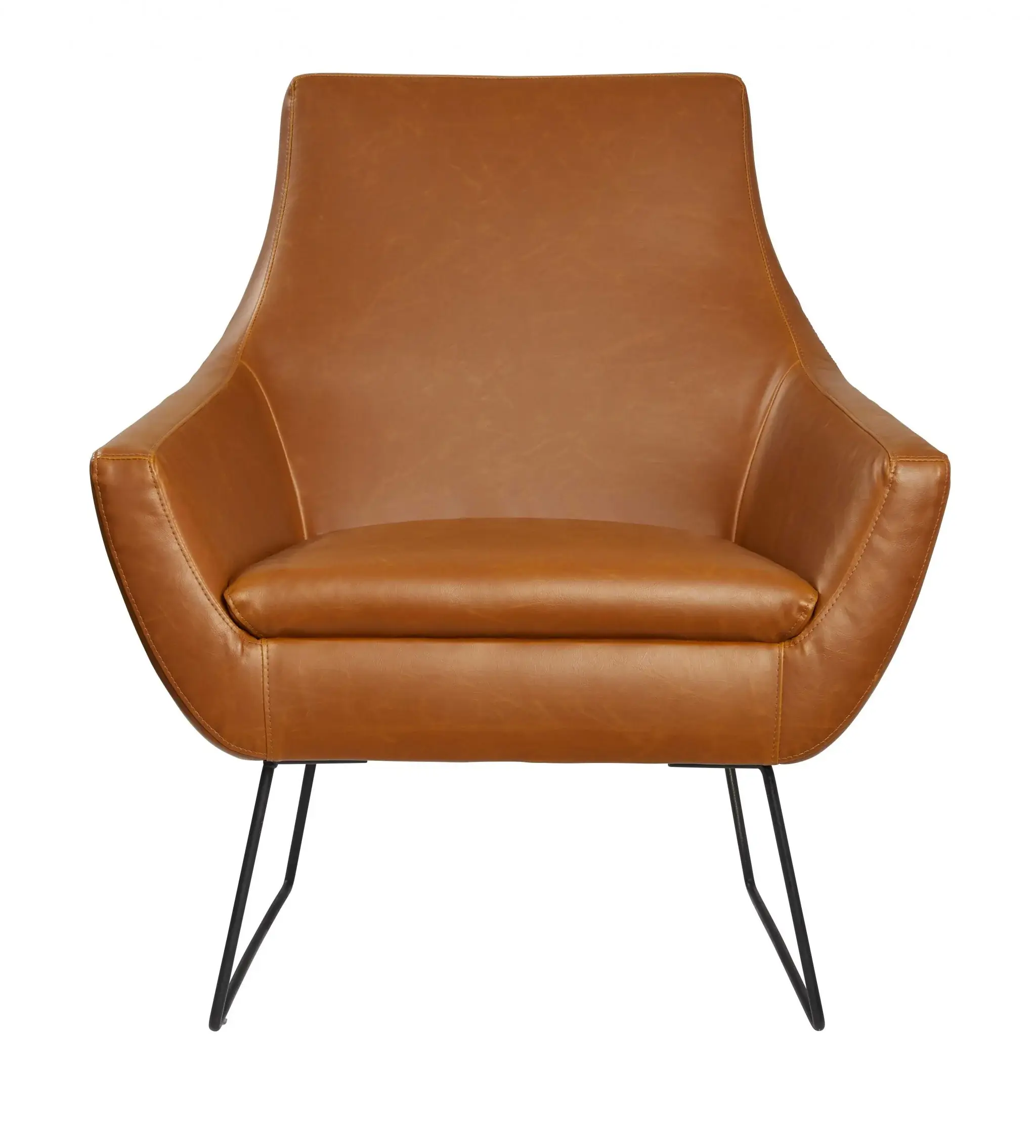 Retro Mod Distressed Camel Faux Leather Arm Chair - Image 5