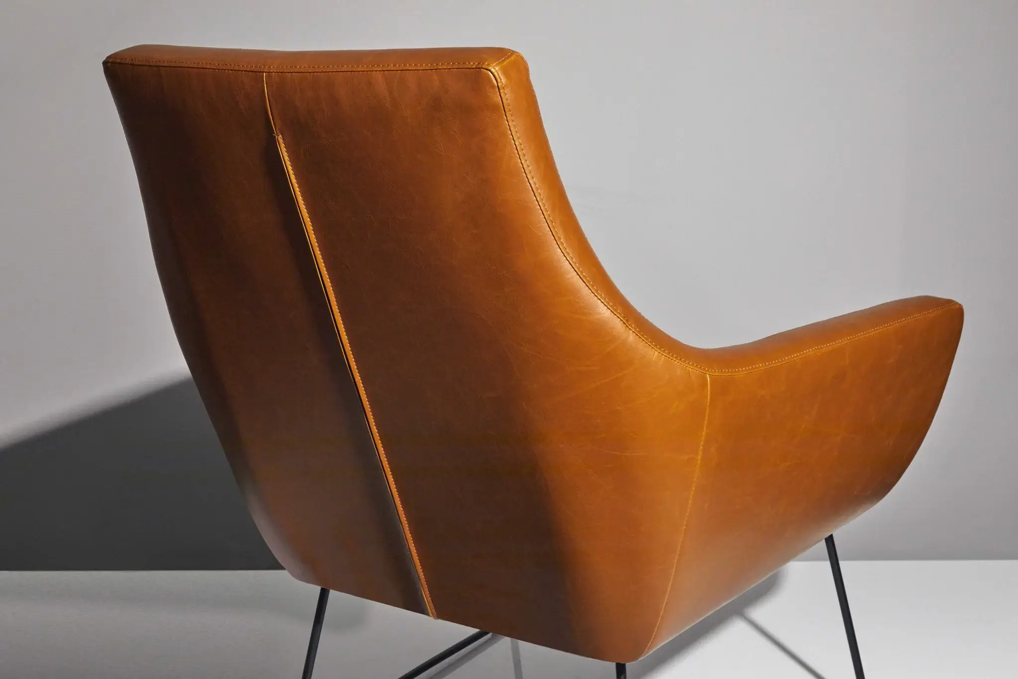 Retro Mod Distressed Camel Faux Leather Arm Chair - Image 6