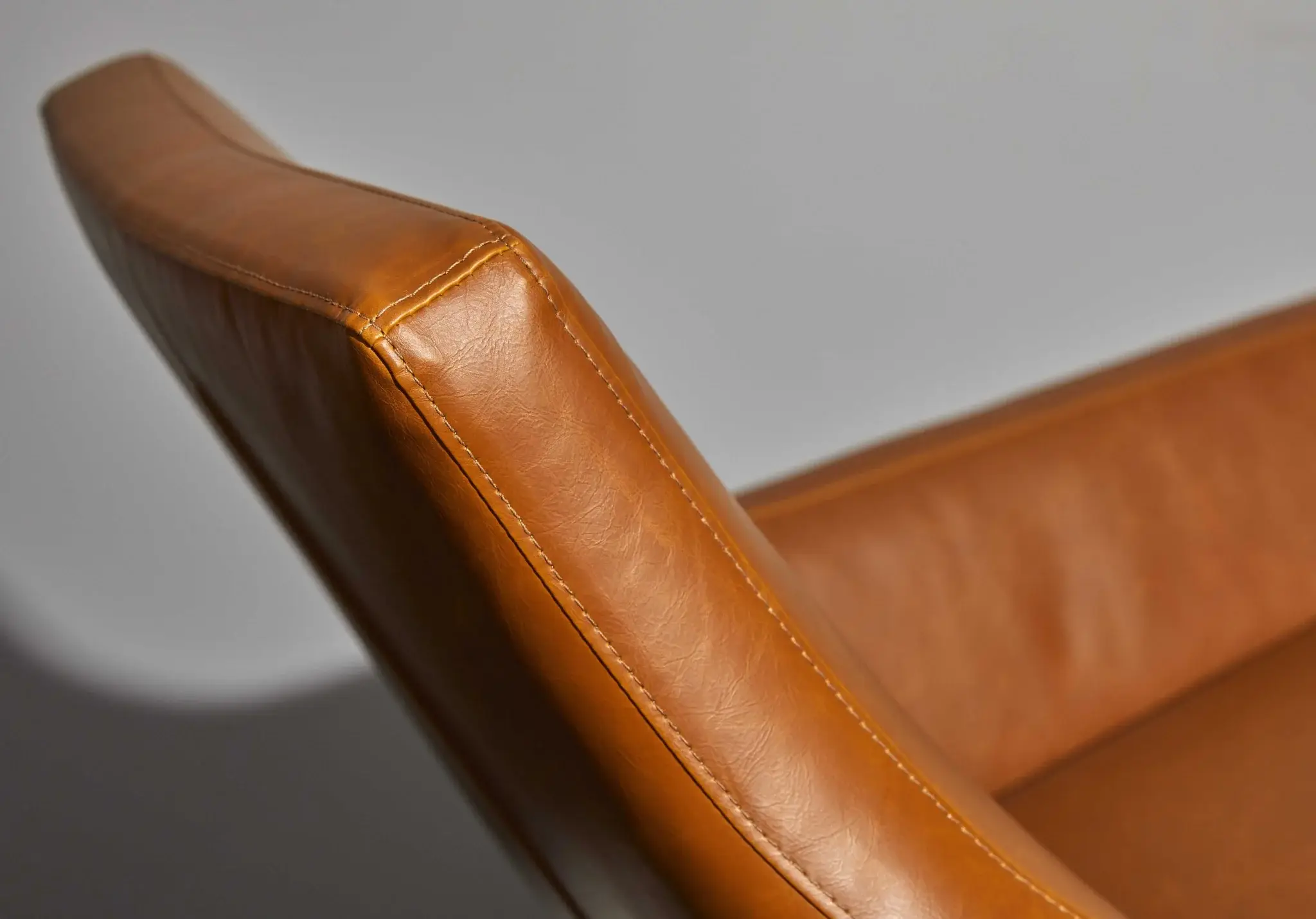Retro Mod Distressed Camel Faux Leather Arm Chair - Image 7