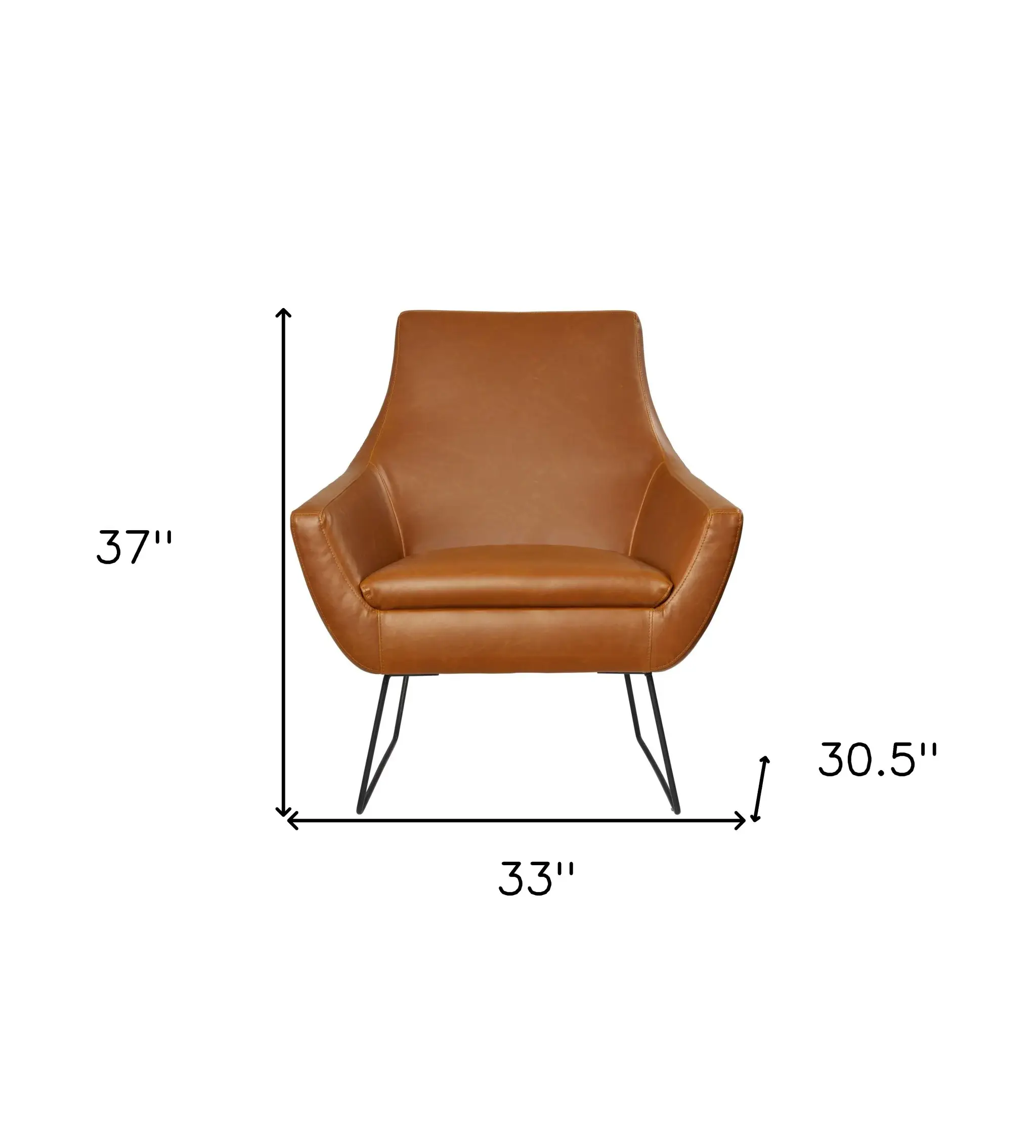 Retro Mod Distressed Camel Faux Leather Arm Chair - Image 8