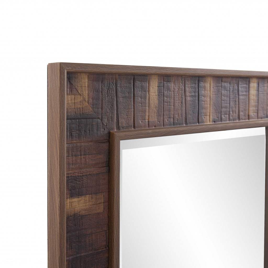 Rich Rustic Brown Faux Wood Full Body Wall Mirror - Image 3