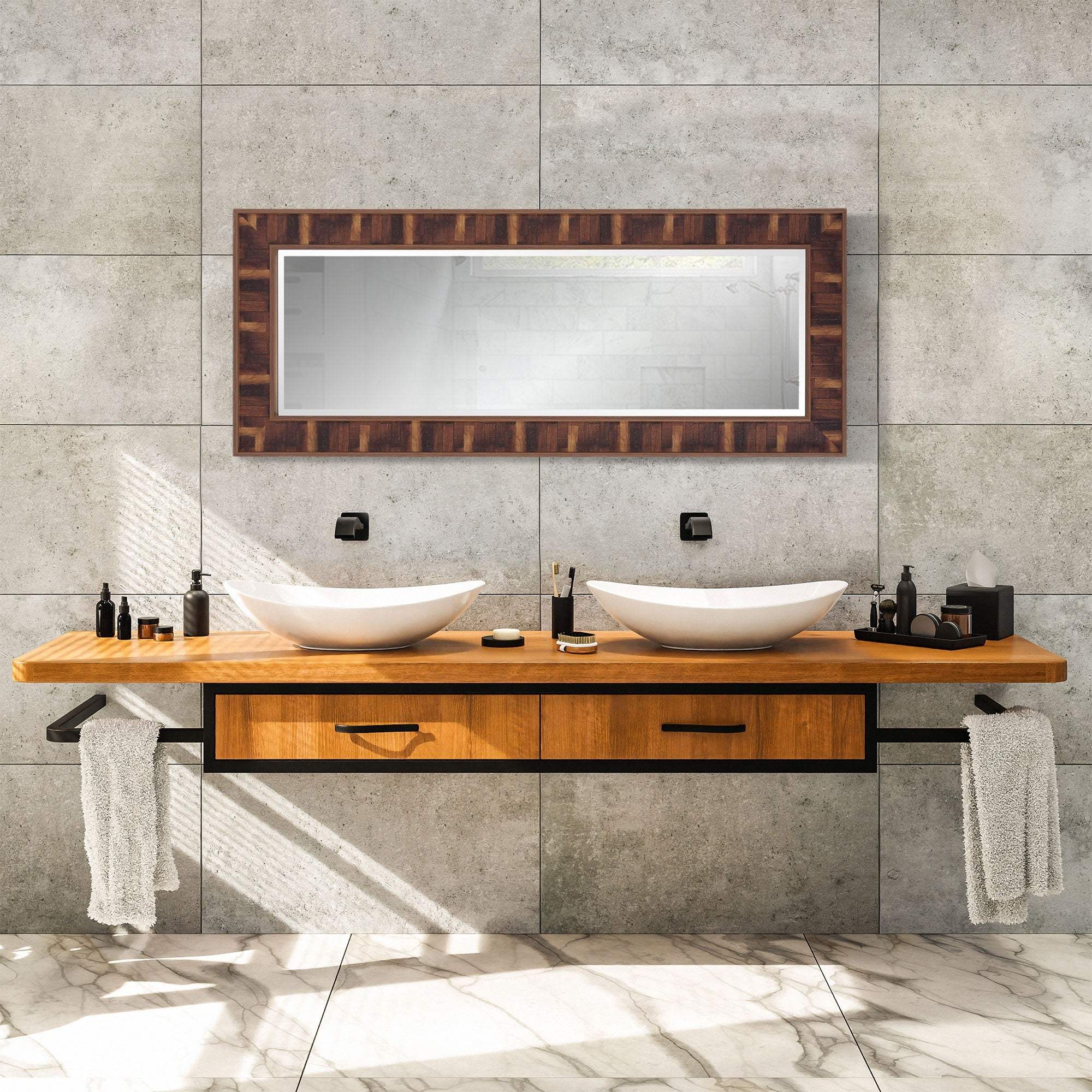 Rich Rustic Brown Faux Wood Full Body Wall Mirror - Image 4