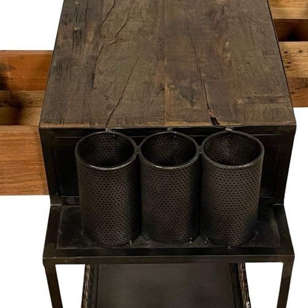 Rolling Rustic Black And Natural Bar Cart - Image 2