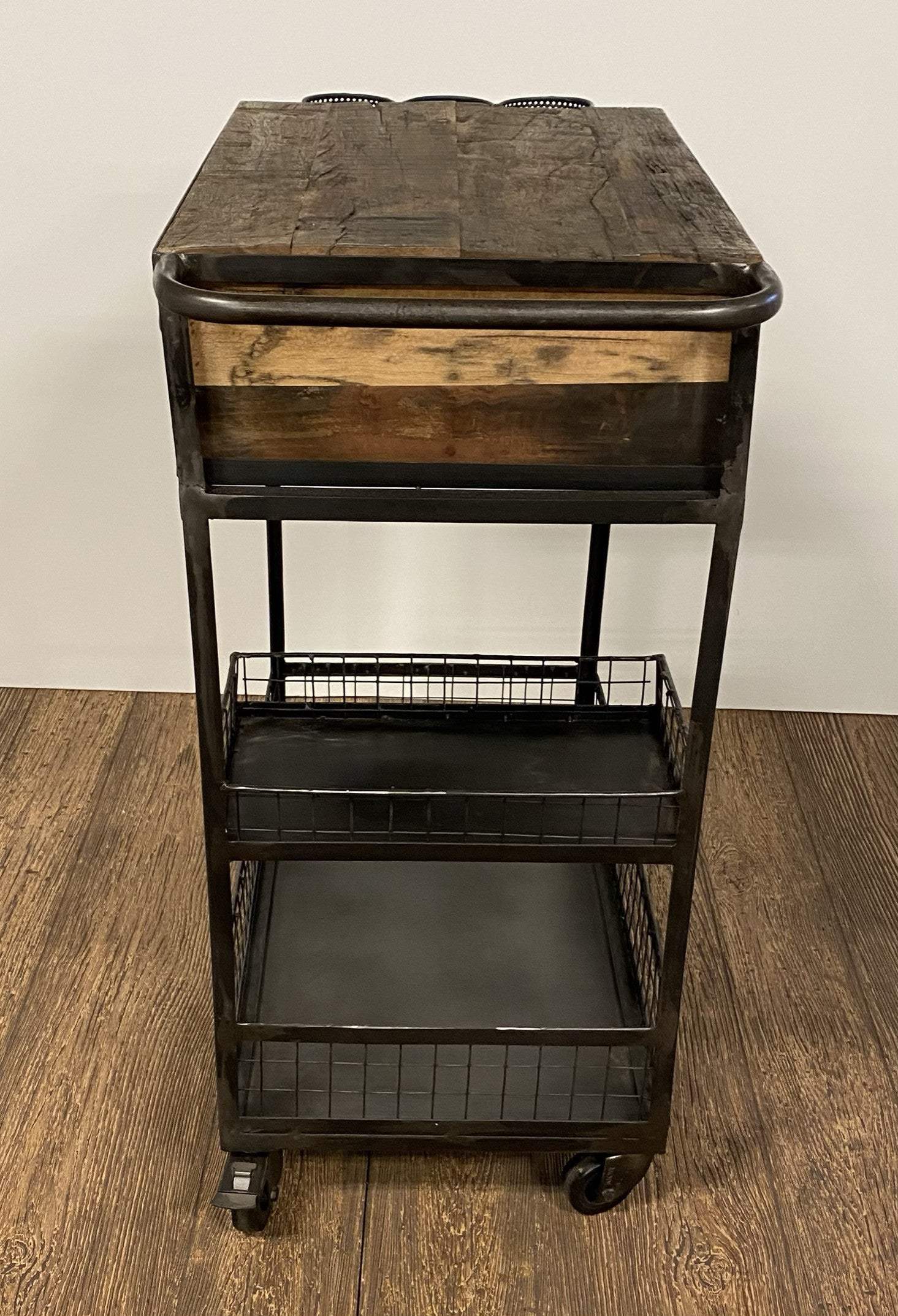 Rolling Rustic Black And Natural Bar Cart - Image 5