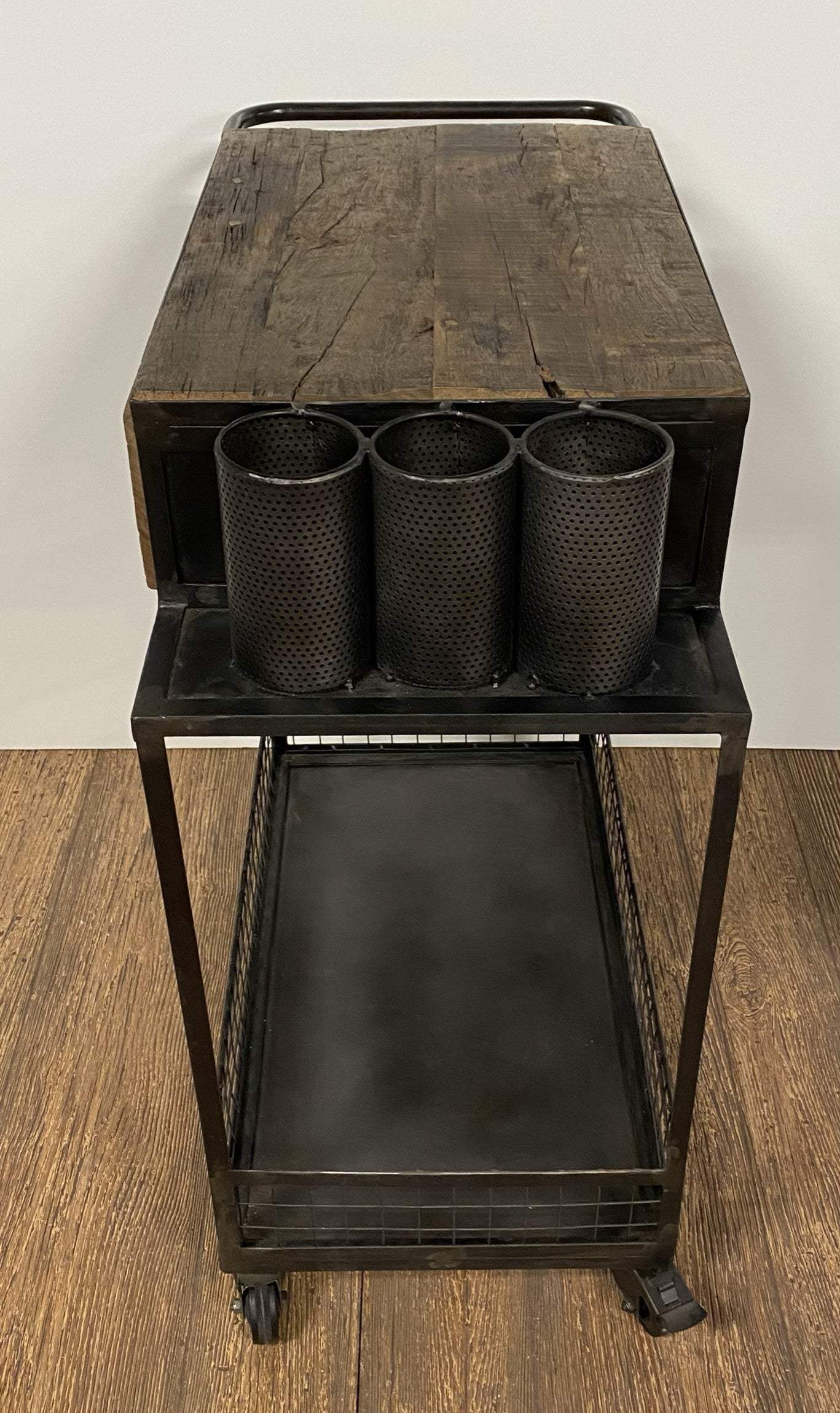 Rolling Rustic Black And Natural Bar Cart - Image 6