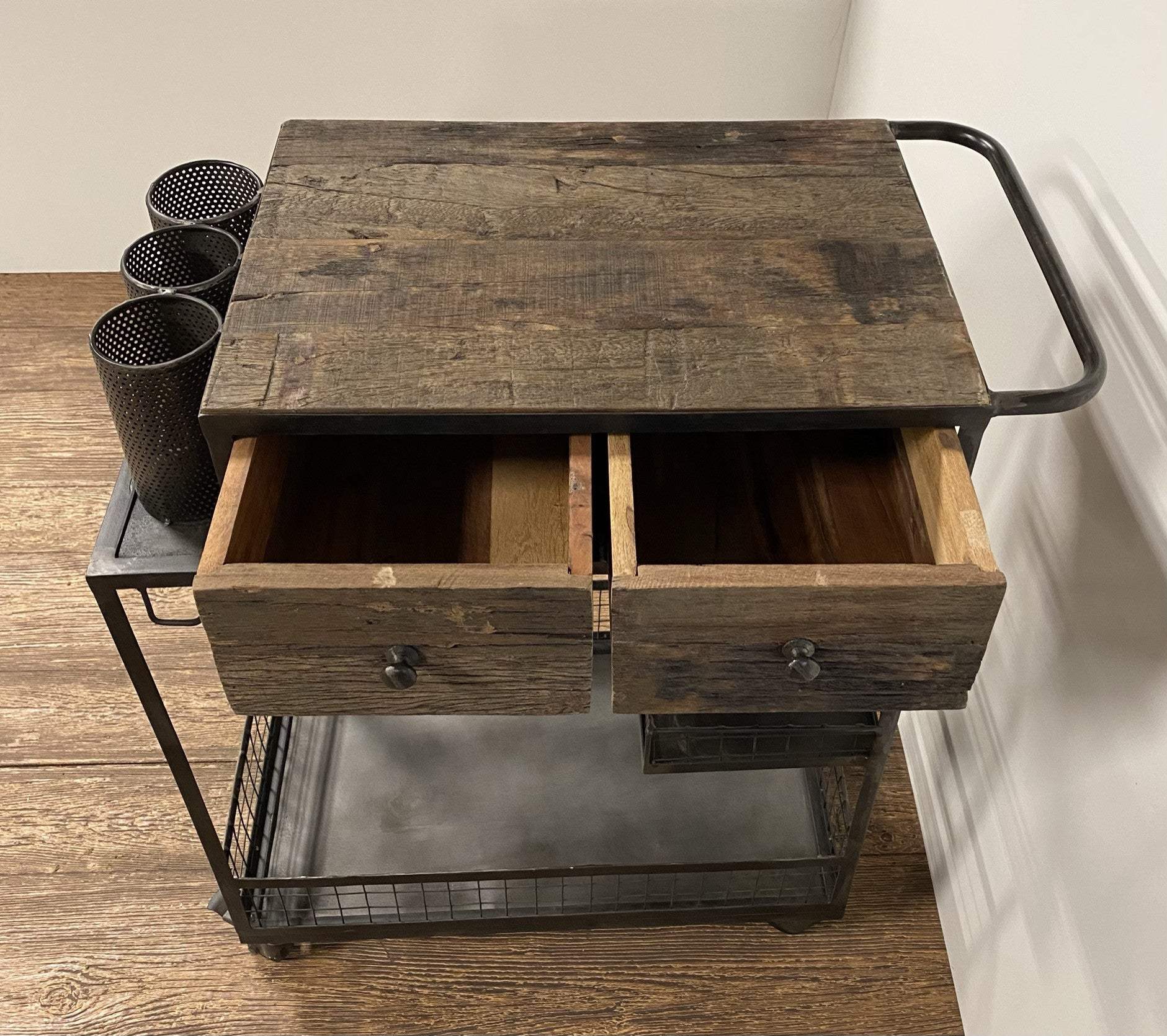 Rolling Rustic Black And Natural Bar Cart - Image 7