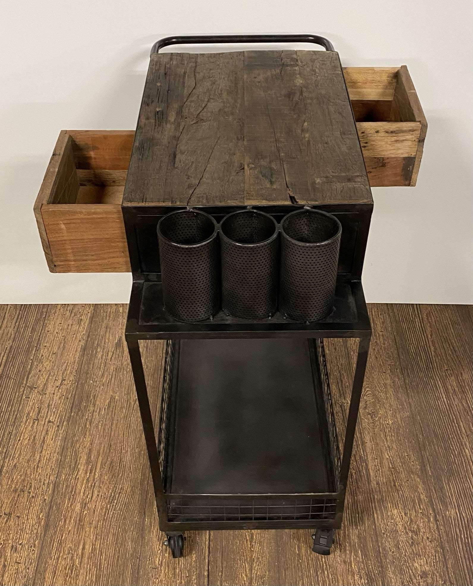 Rolling Rustic Black And Natural Bar Cart - Image 8