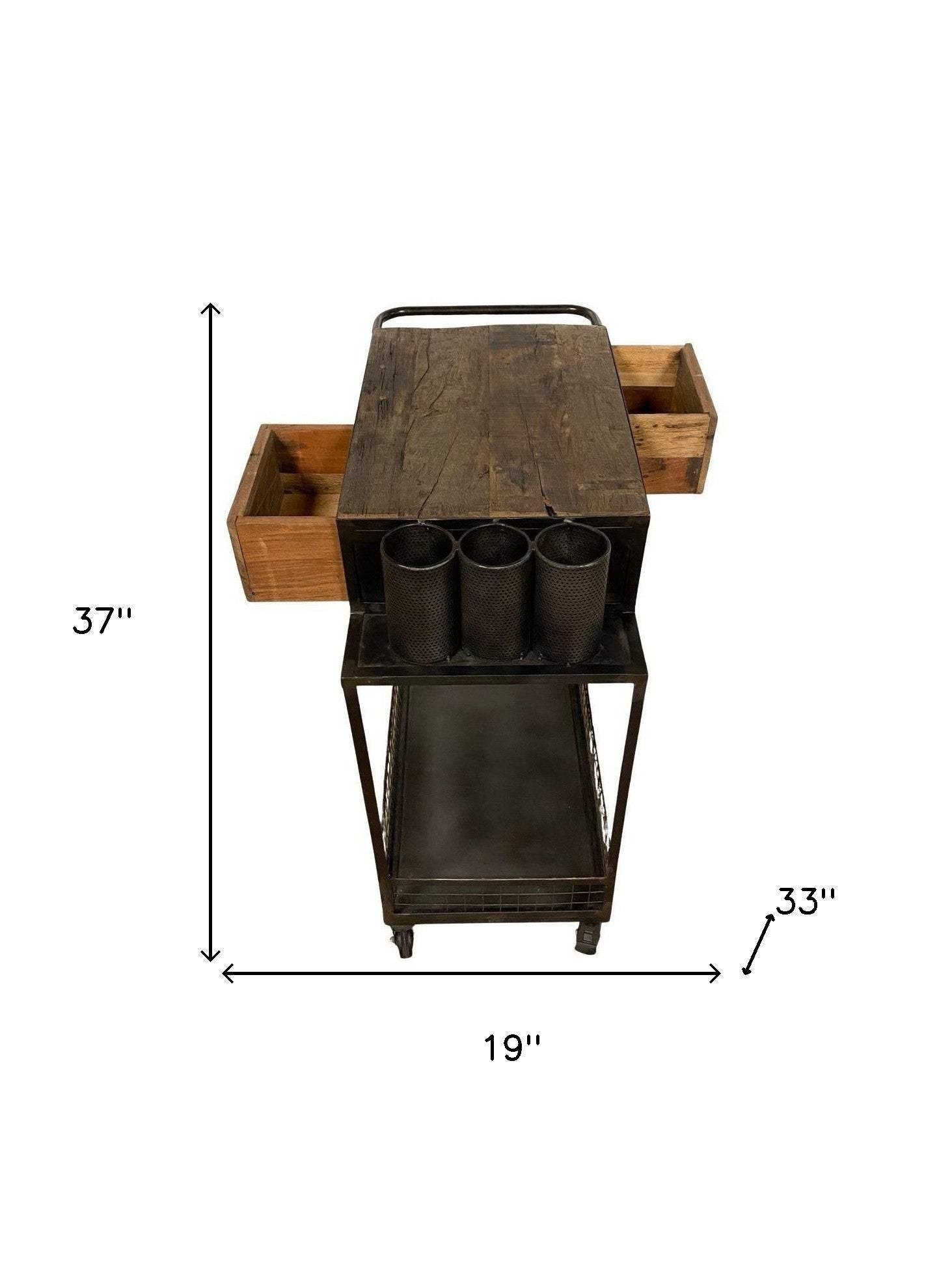 Rolling Rustic Black And Natural Bar Cart - Image 9