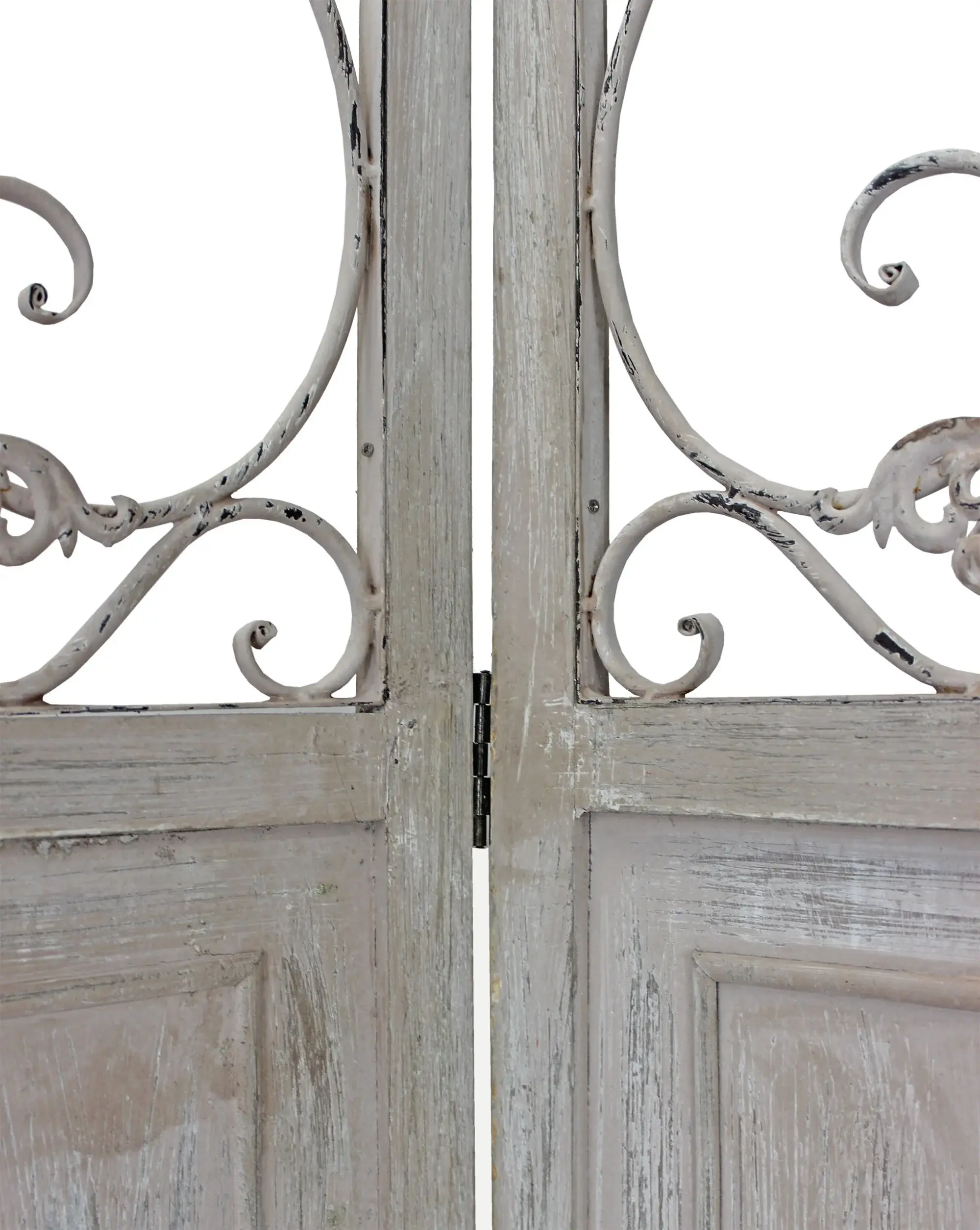 Romantic Whitewashed Scroll Three Panel Room Divider Screen - Image 3