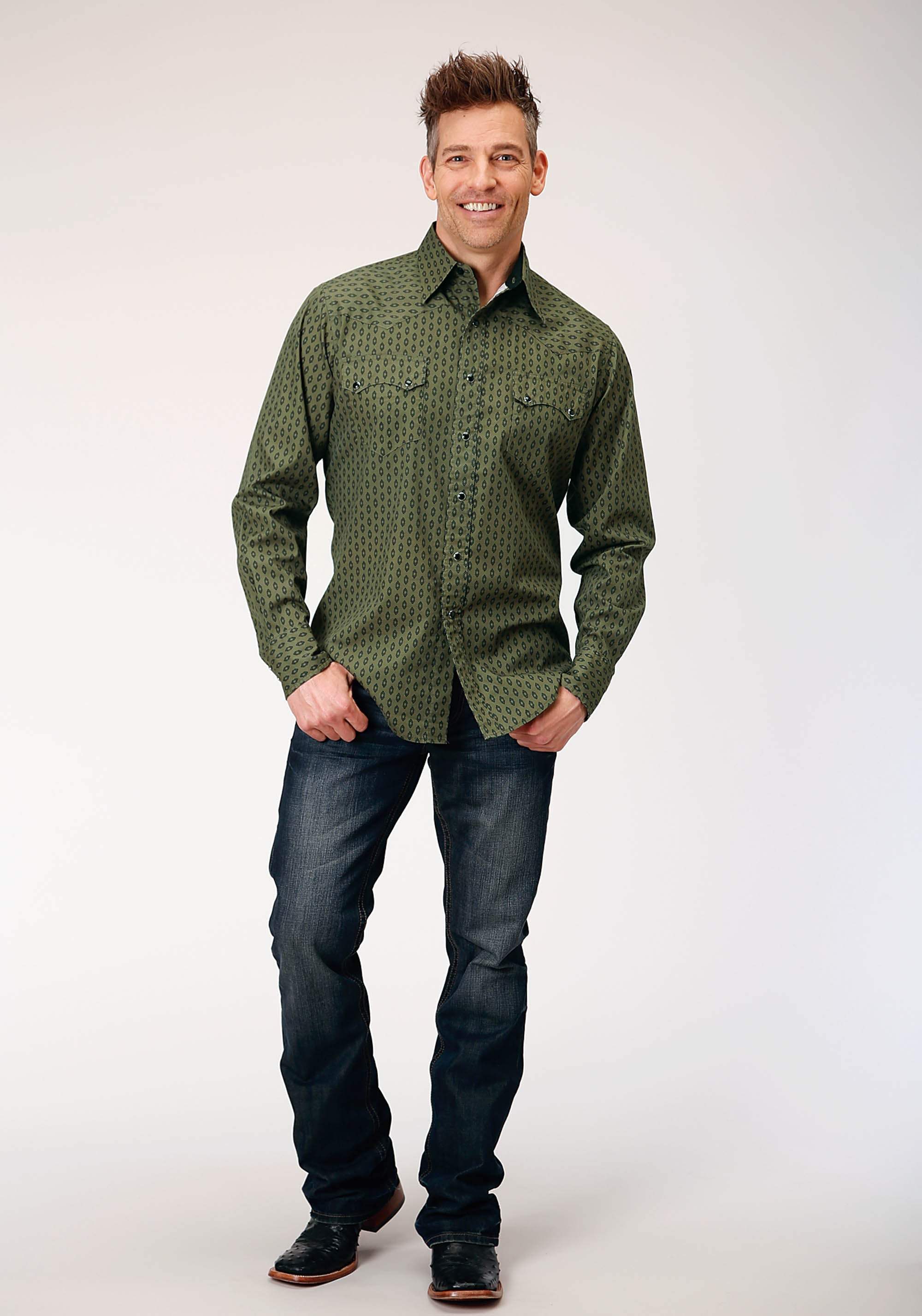 Roper Mens Long Sleeve Snap Drybrush Diamonds Western Shirt - Image 2