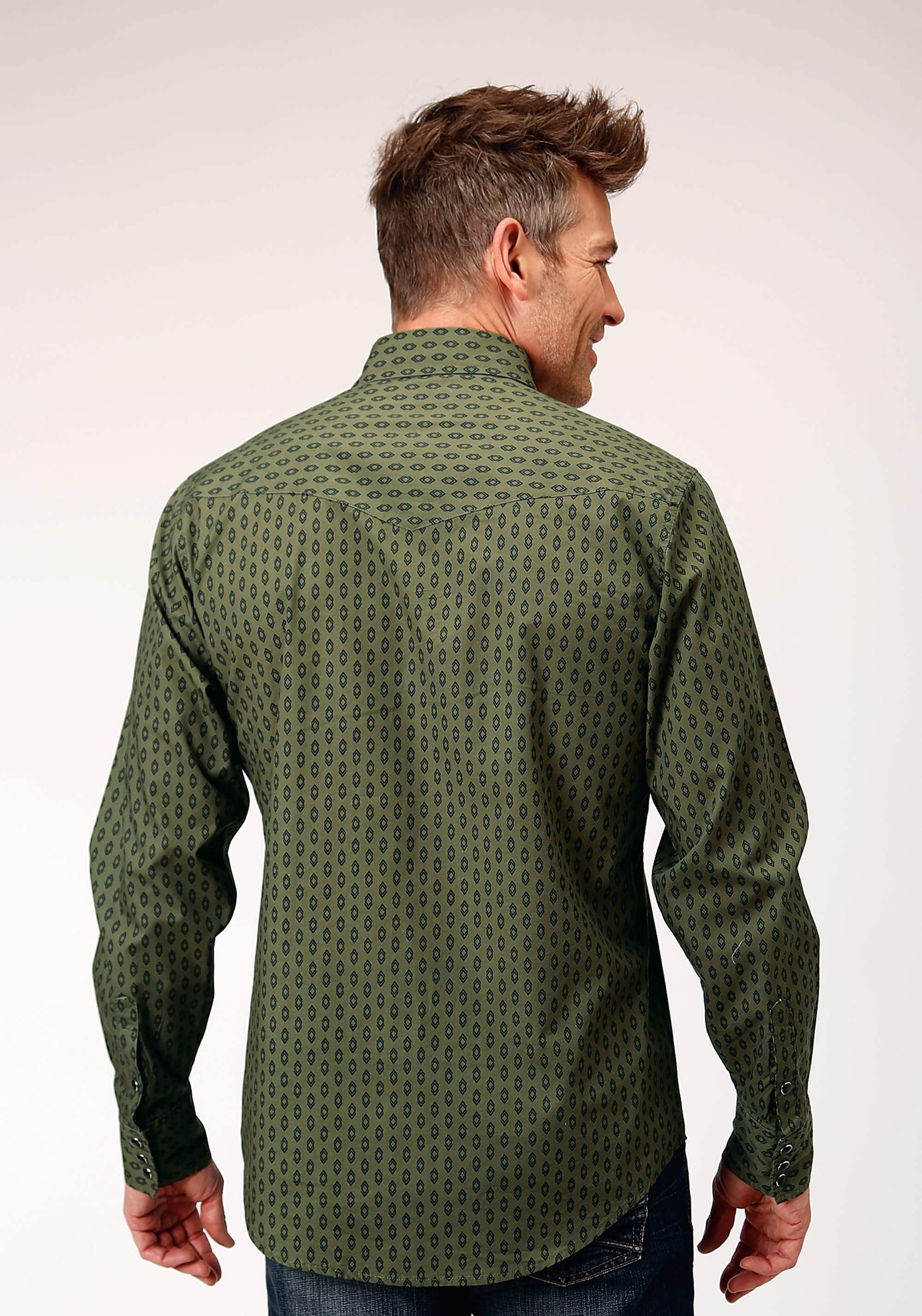 Roper Mens Long Sleeve Snap Drybrush Diamonds Western Shirt - Image 3