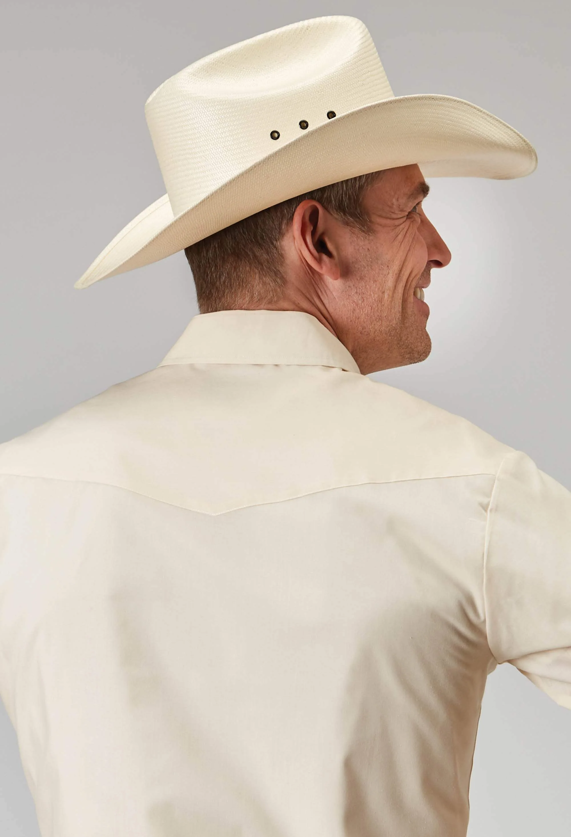 Roper Mens Long Sleeve Snap Solid Broadcloth Warm Ecru Western Shirt - Image 3