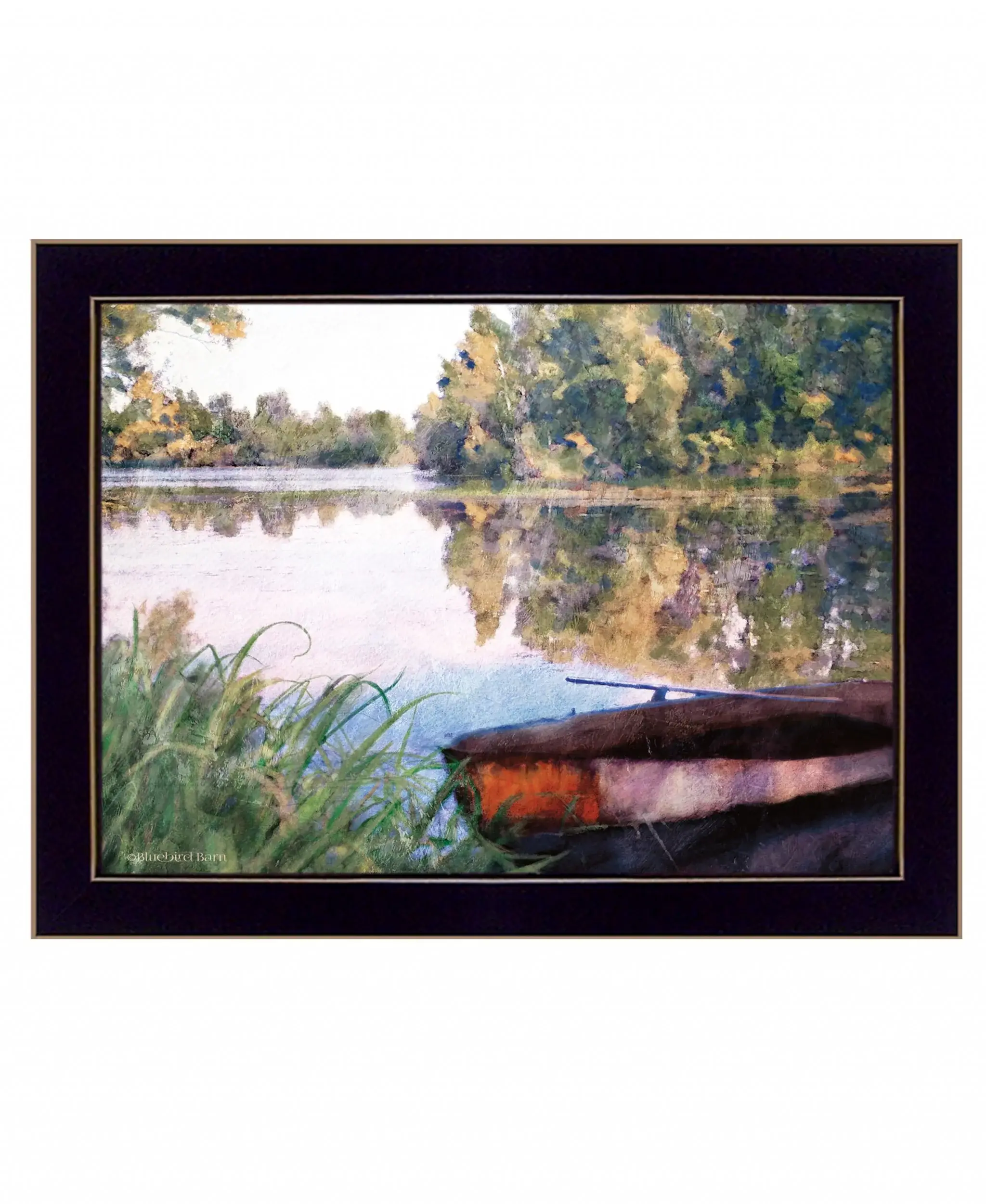 Rowboat Pond Landscape 1 Black Framed Print Wall Art - Image 2