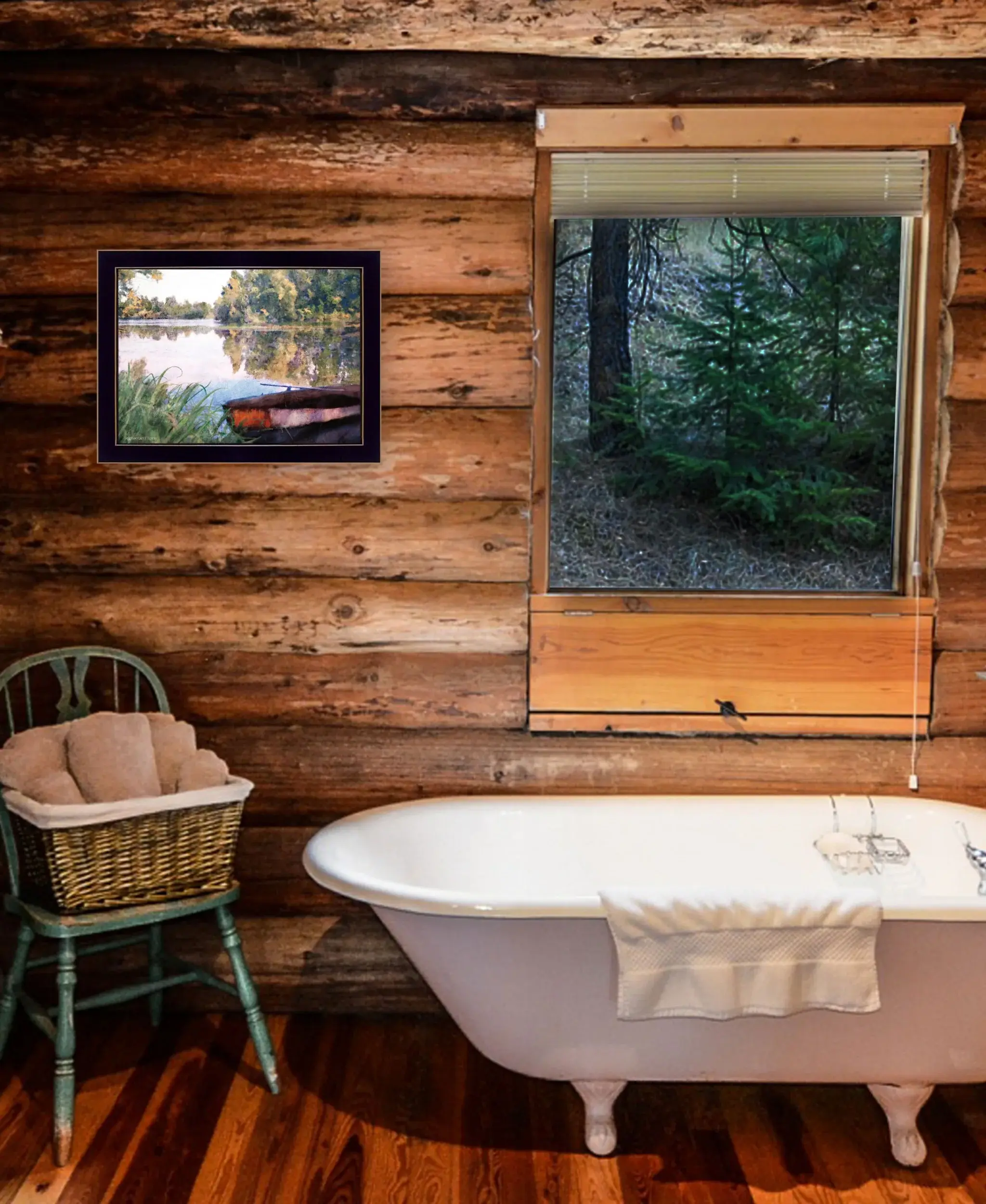 Rowboat Pond Landscape 1 Black Framed Print Wall Art - Image 4