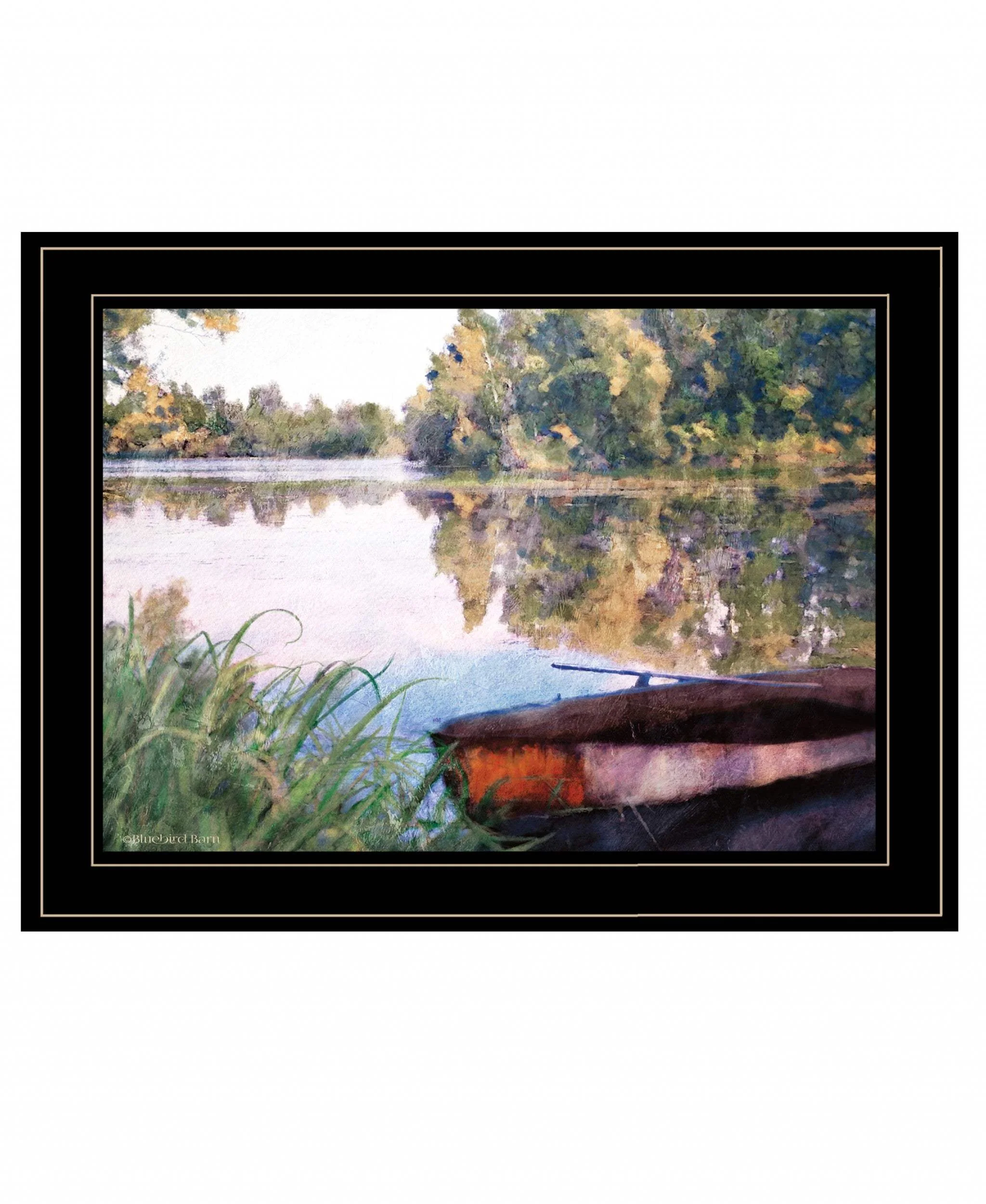 Rowboat Pond Landscape 3 Black Framed Print Wall Art - Image 2
