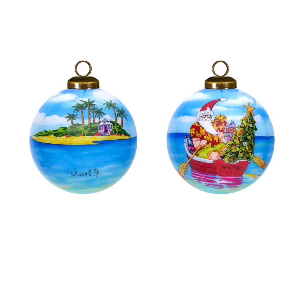 Rowing Santa Express Hand Painted Mouth Blown Glass Ornament - Image 2